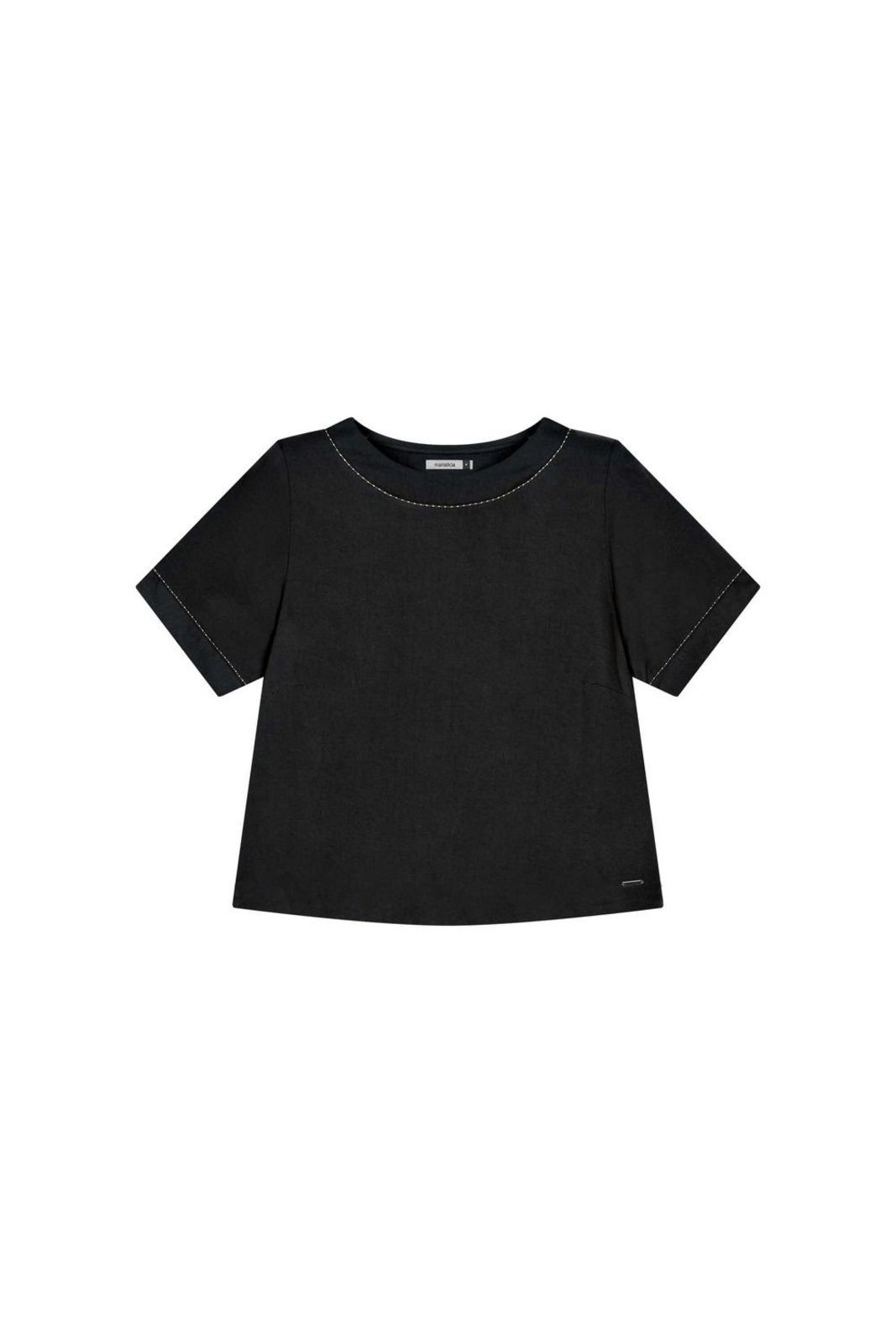 Blusa Feminina Costura Contraste Marialícia Preto
