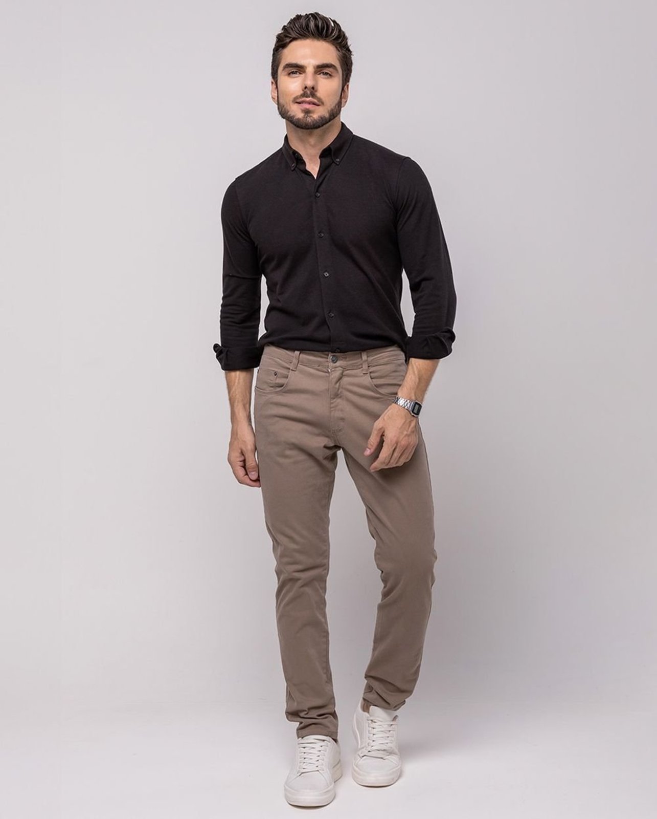 Calça Sarja Masculina Slim Fit Básica 22191 Caqui Consciência