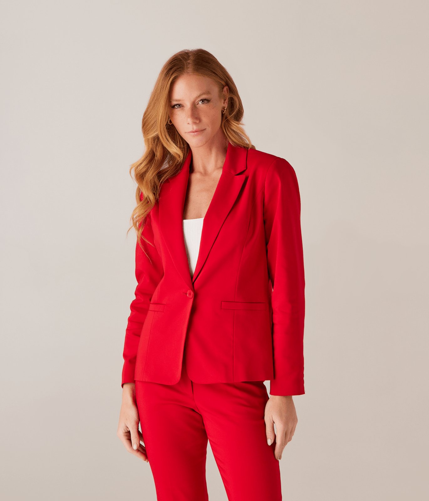 Blazer Manga Longa Curto Um Botao Feminino Vermelho
