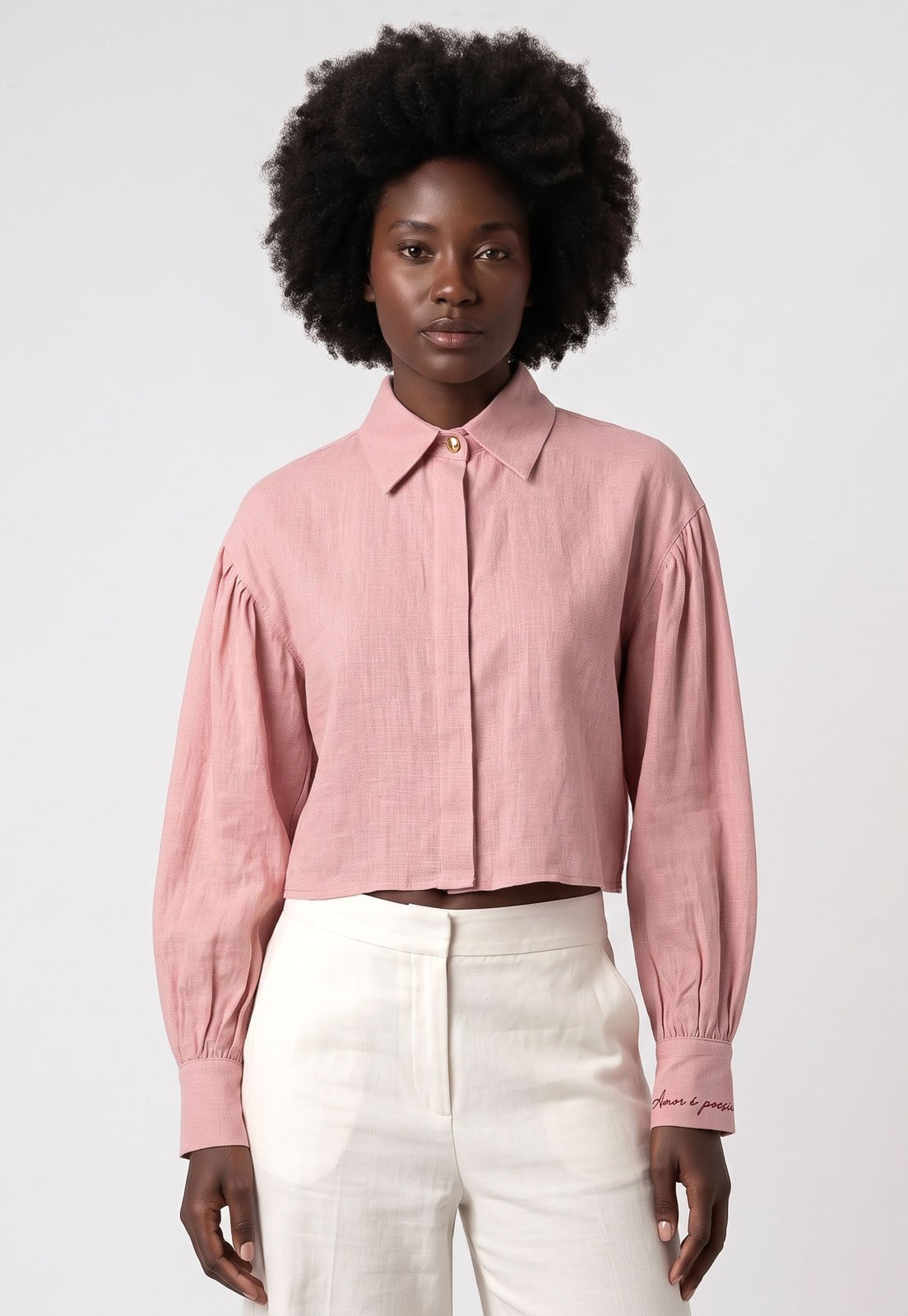 Camisa Feminina Lez a Lez Cropped Linho Rosa