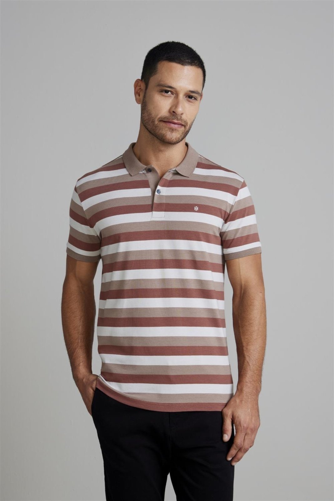 HIGHSTIL Camisa Polo Malha Slim Fit - Marrom Castanho