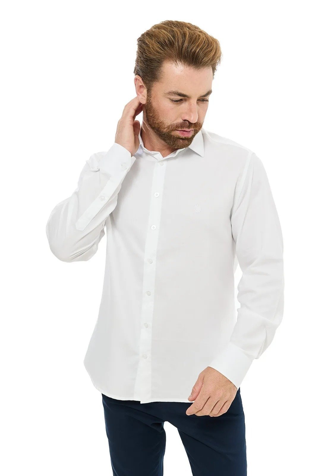 Camisa Social Masculina Olimpo Manga Longa Tech Branca Passa Fácil