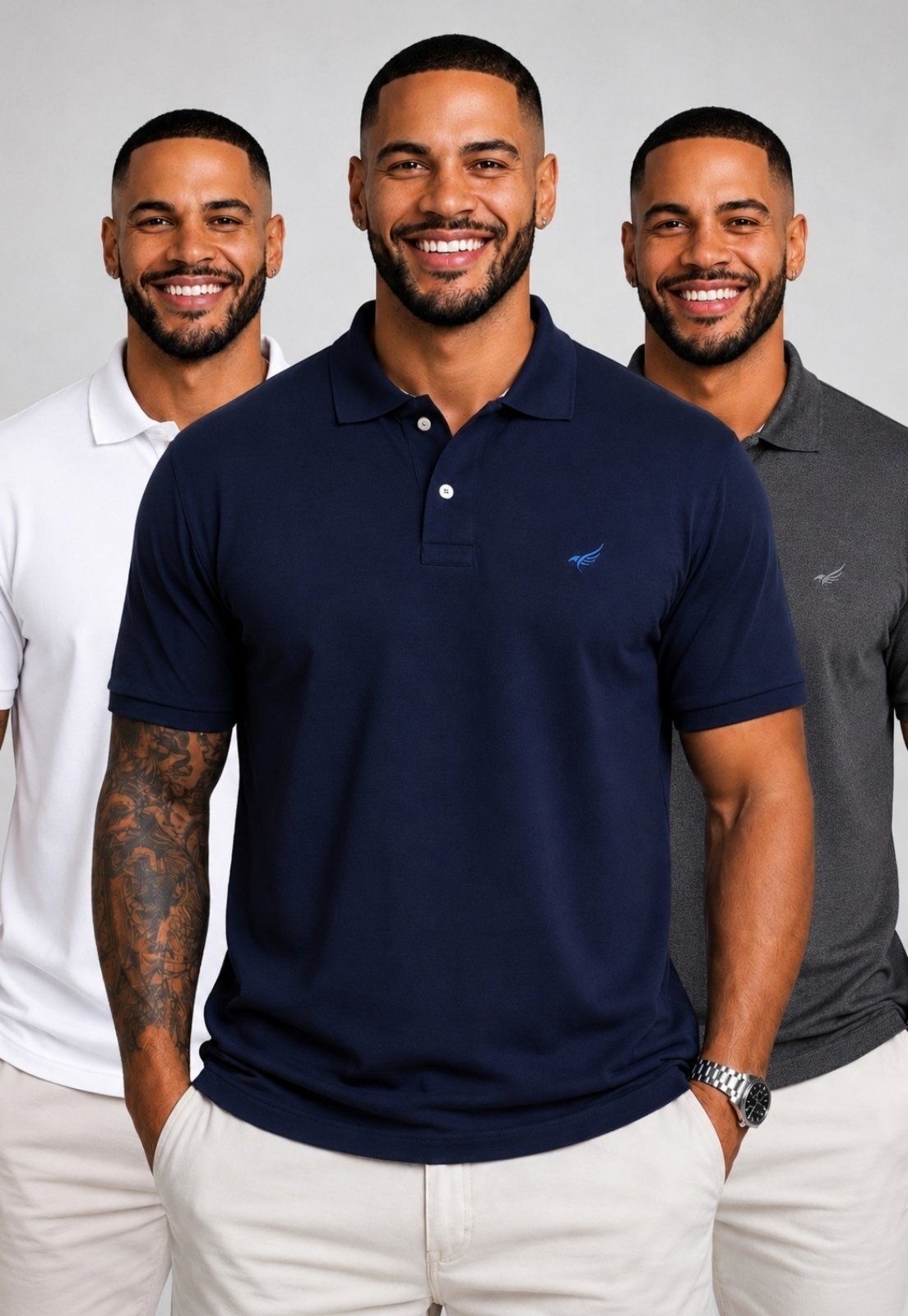 Kit 3 Camisa Polo Masculina Algodão Piquet Daze Modas Branca Chumbo Azul Marinho