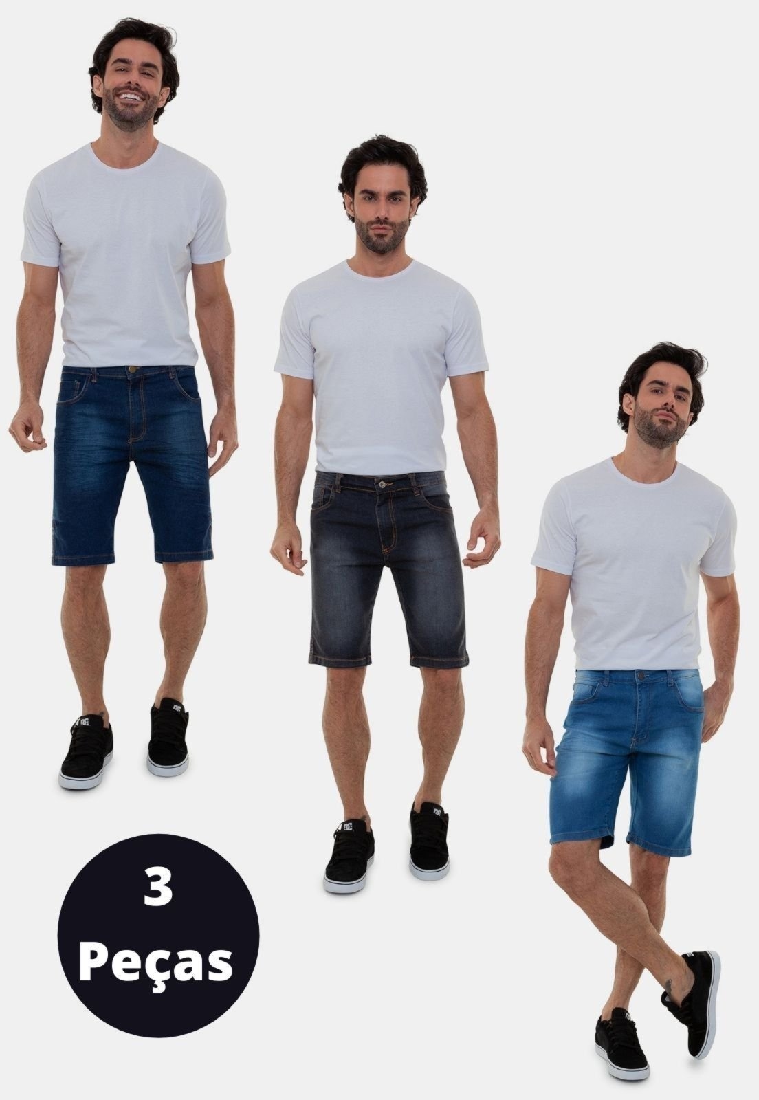 Kit 3 Peças Bermudas Jeans Azul Tradicional Versatti Praga