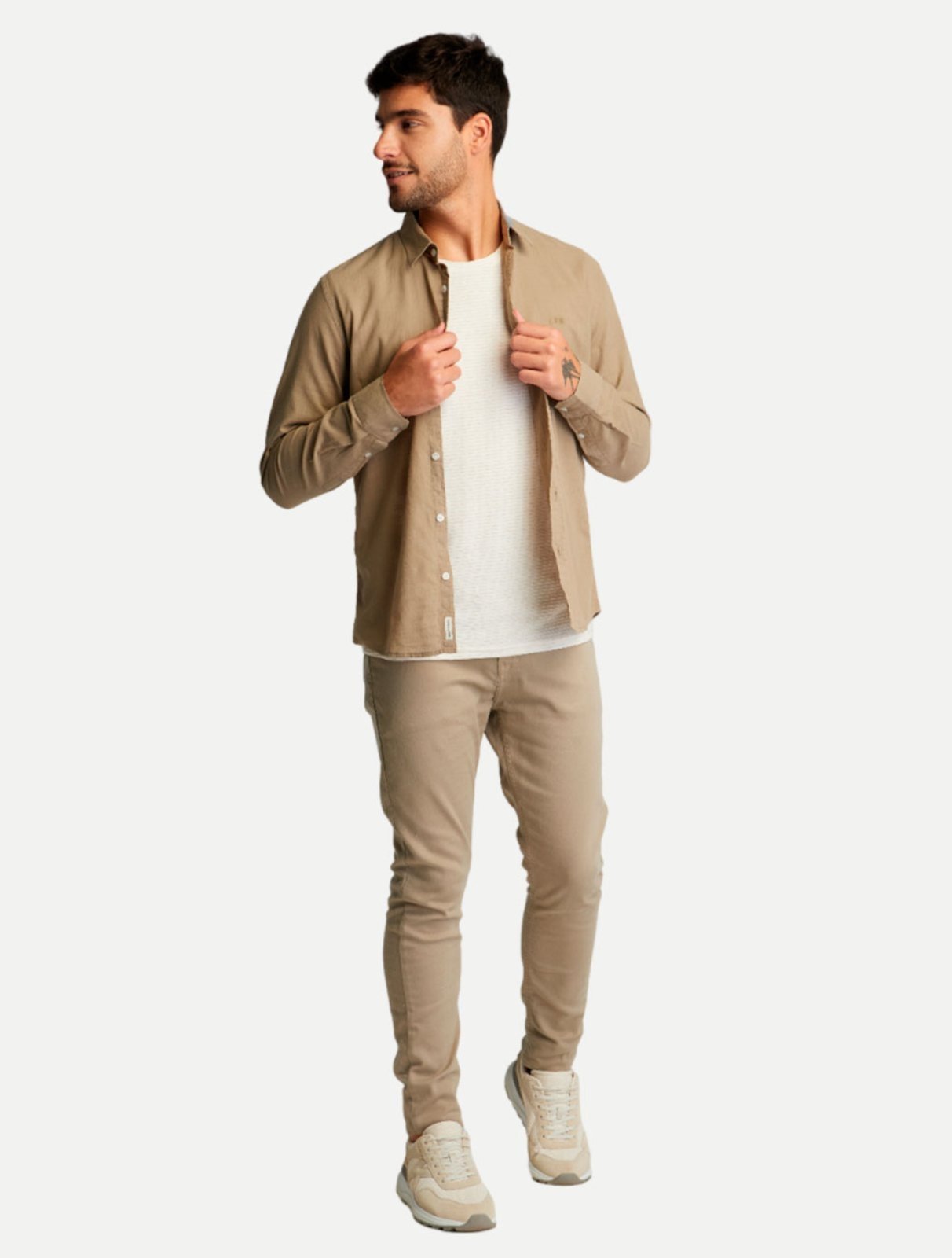 Camisa King & Joe ML Casual Flamê CS23238 Kaki