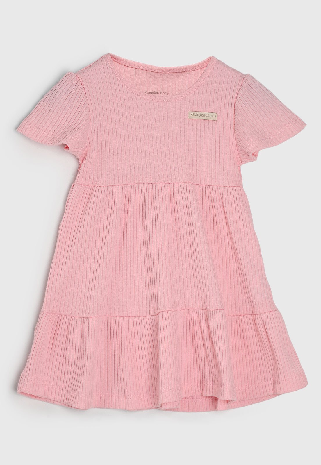 Vestido Kamylus Manga Curta Canelado Rosa