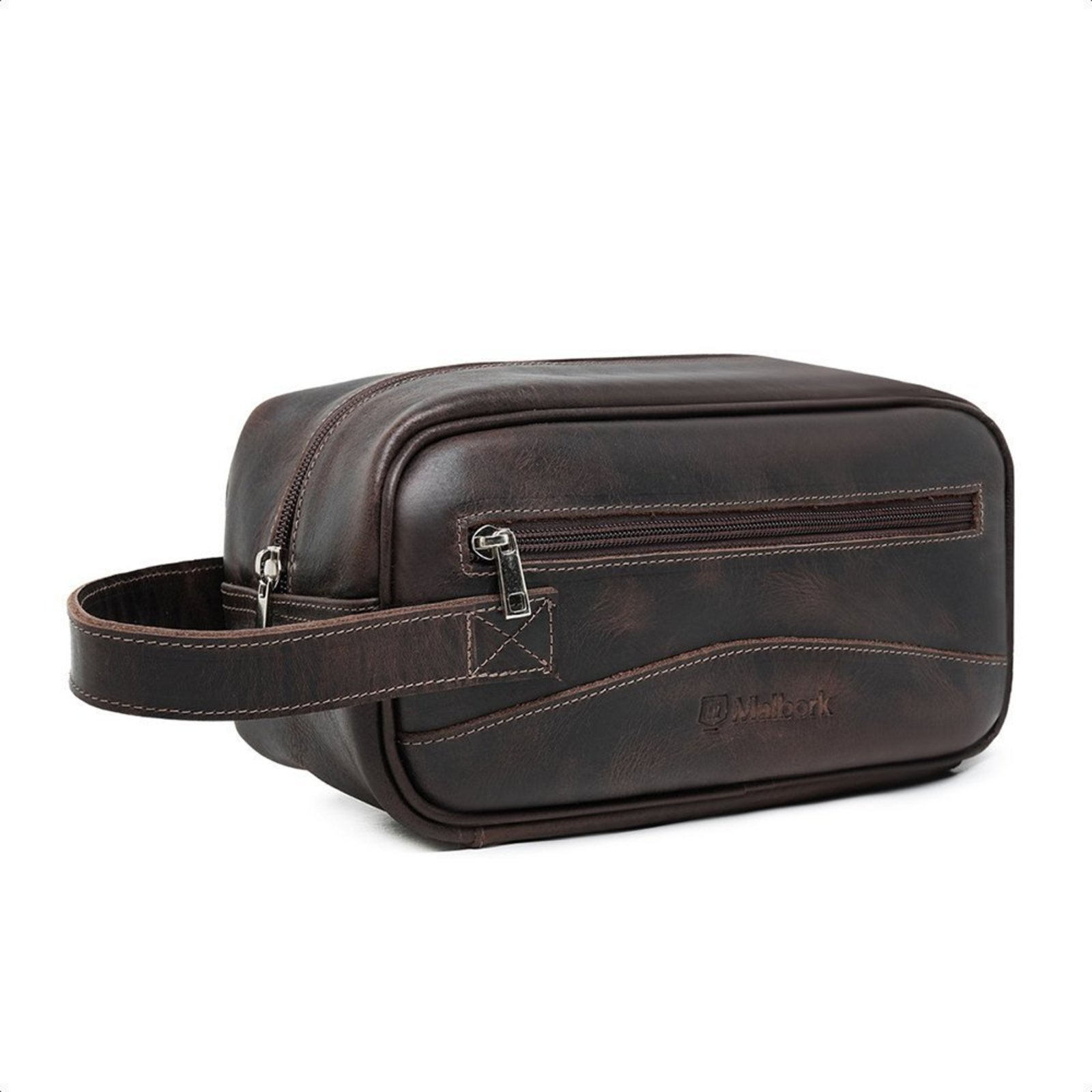 Necessaire Organizadora com ziper Malbork em Couro Café N1_M