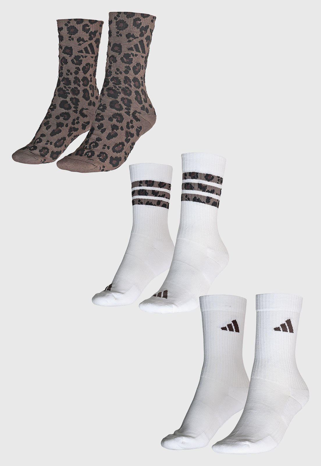 Vista 3 Kit 3 pares meias Femininas adidas Performance LEO marrom adidas performance marrom