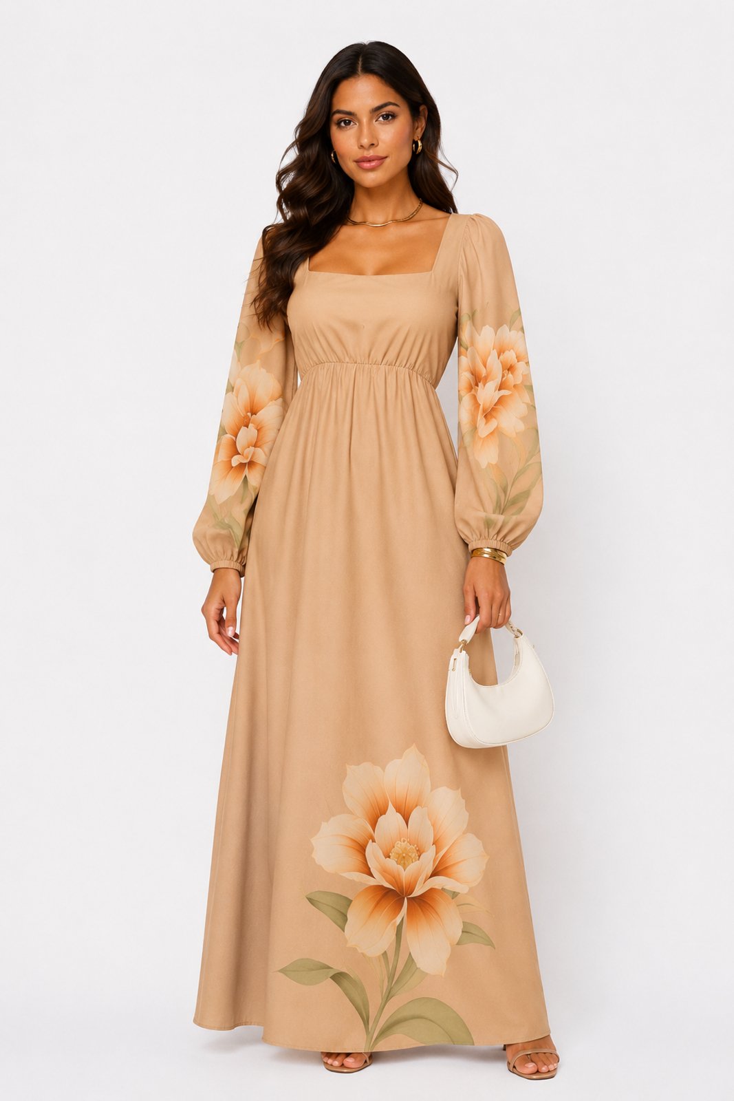 Vestido Longo D Bell Outlet Fashion Floral Nude