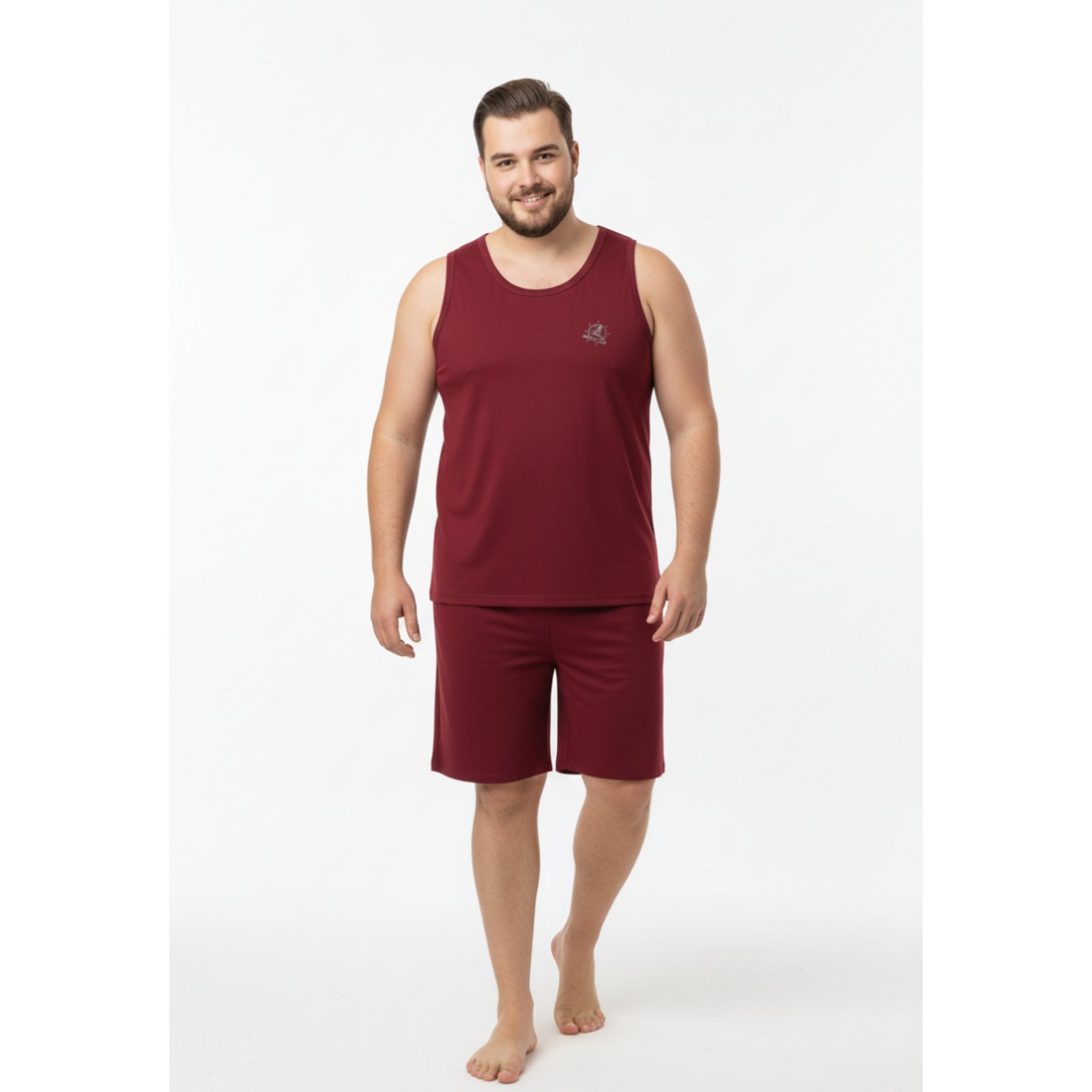 Pijama Regata Masculino Plus Size Adulto Curto Verão Malha Fria Calor Sem Manga G1 G2 G3 G4 48 50 52 54 Conforto Gola V Homen Mechler Vinho