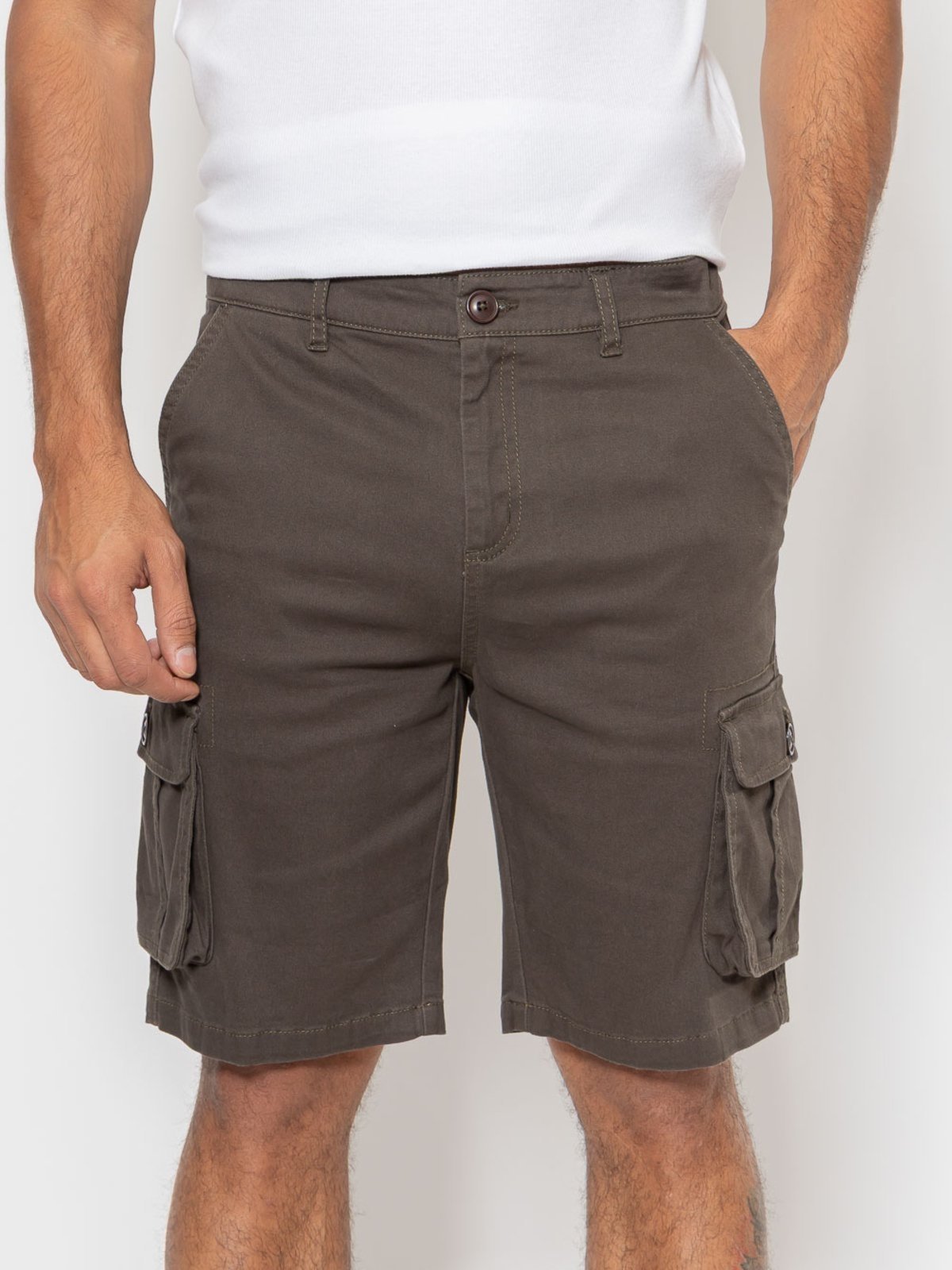 Vista 3 Bermuda Masculina Sarja Masculina Cargo Crocker - 50025 verde militar Crocker verde militar