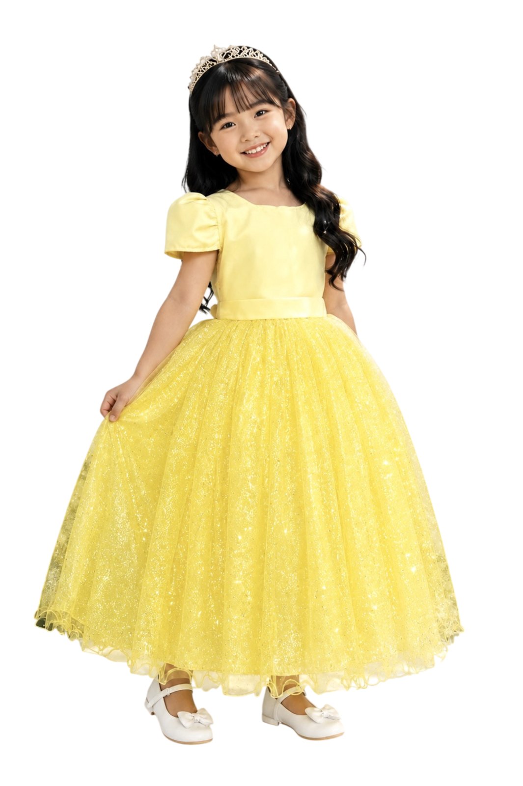 Infantil - Vestido Longo Menina Juvenil Festa Amarelo Brilho Formatura Casamento Juvenil Princesa Social Rodado Florista Dama Daminha Aniversário Luxo