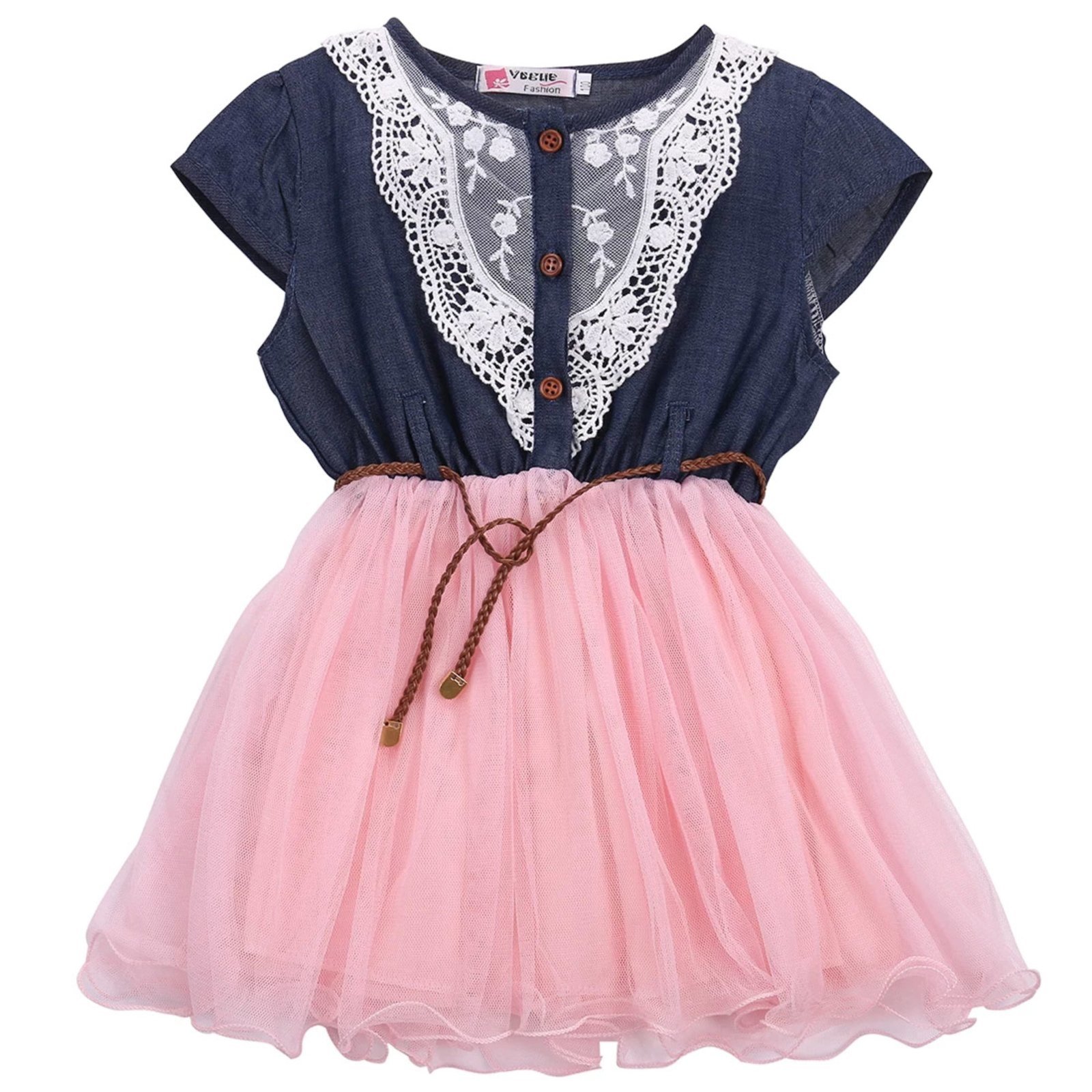 Infantil – Vestido Menina Jeans Saia Festa Ano Novo + Cinto