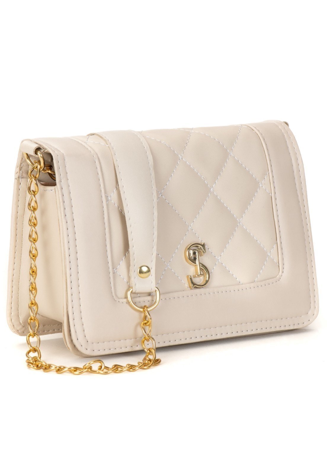Bolsa Transversal Feminina Pequena Alça De Corrente Bolsinha Transversal Clutch Creme Selten