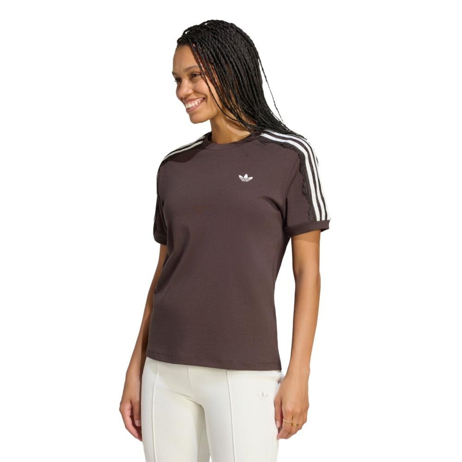 CAMISETA LACE TRÊS LISTRAS adidas Originals Marrom