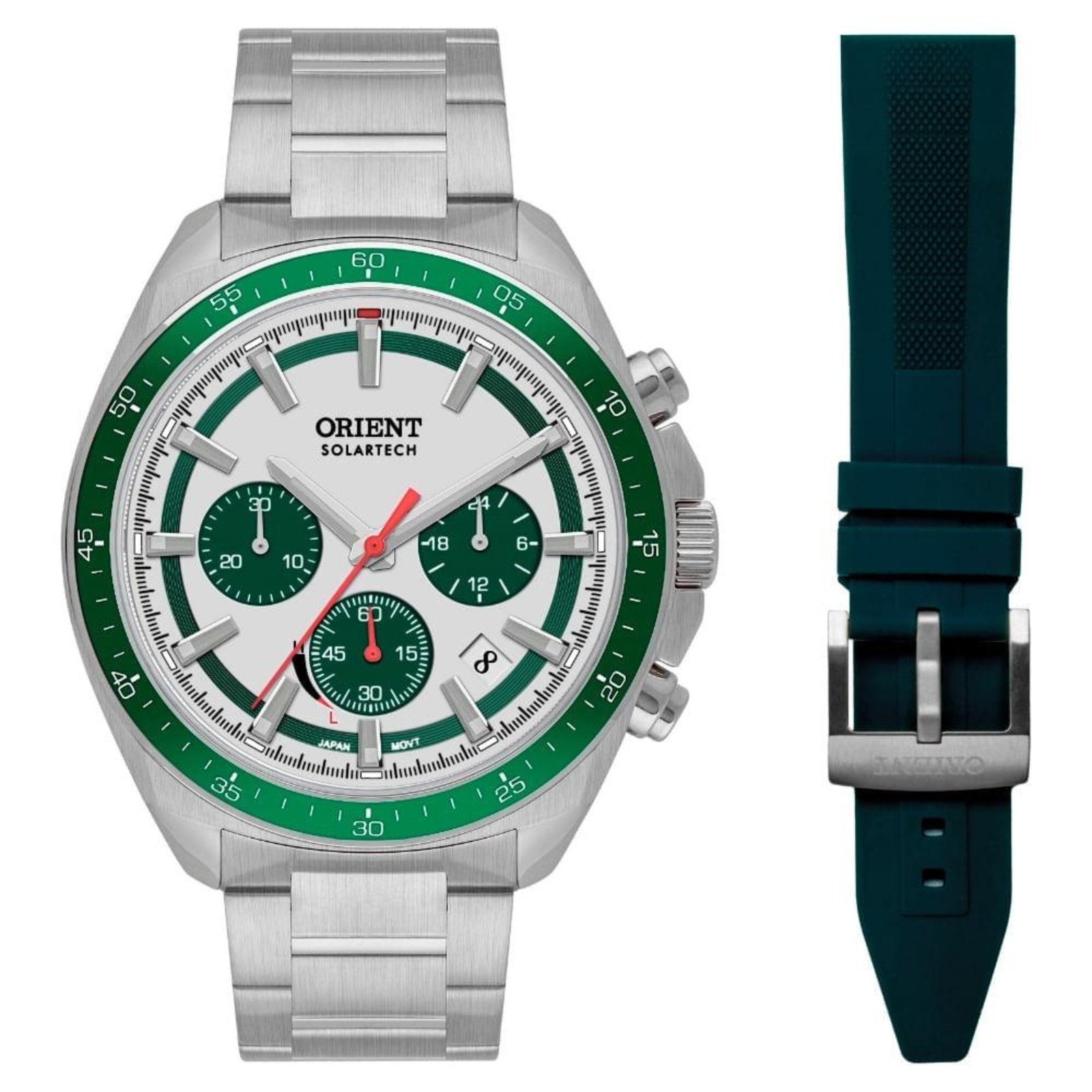 Relógio Masculino Orient Solartech Cronógrafo Pulseira Extra Exclusivo MBSSC291 SESX Verde