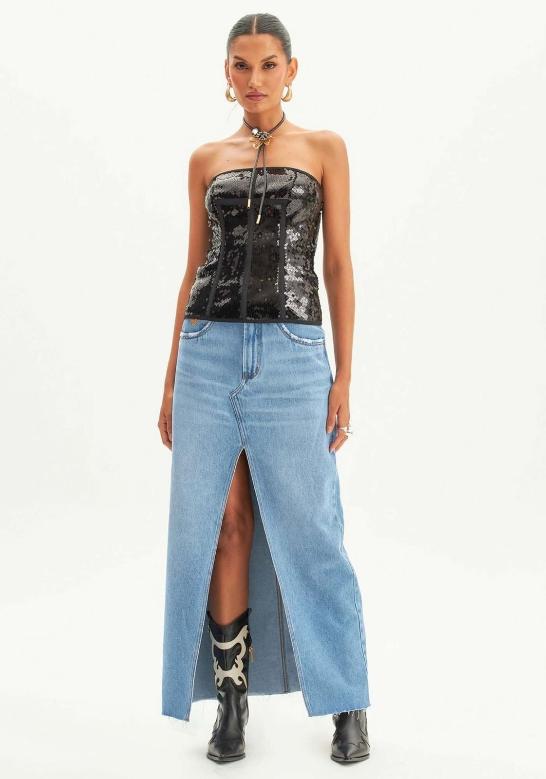 Saia Jeans Super Midi High Lança Perfume