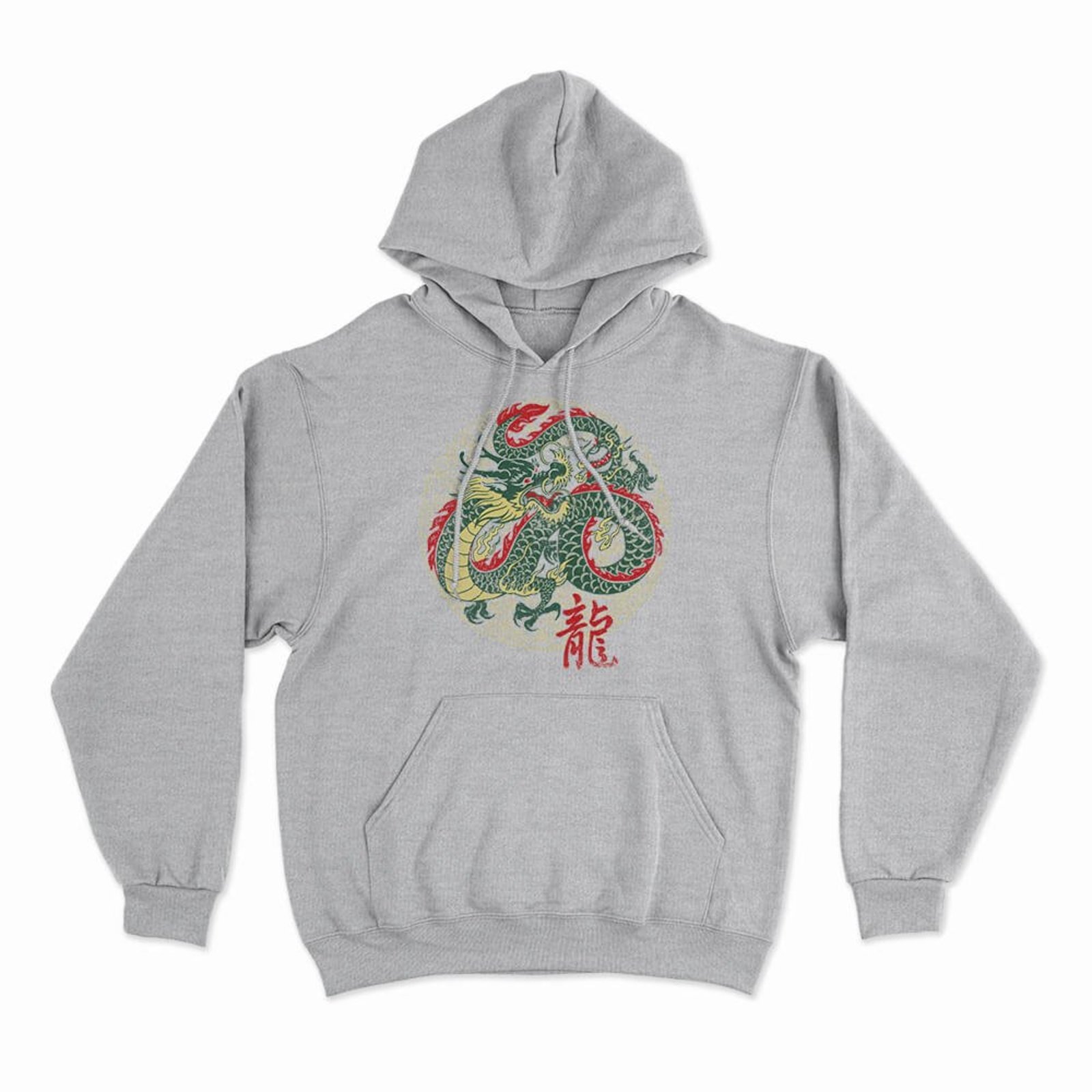 Moletom Com Capuz Dragão Oriental - Mescla Cinza - Casual - Studio Geek