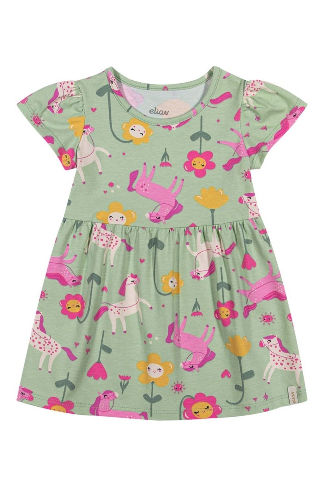 Infantil - Vestido Menina Cotton Pôneis Elian Verde