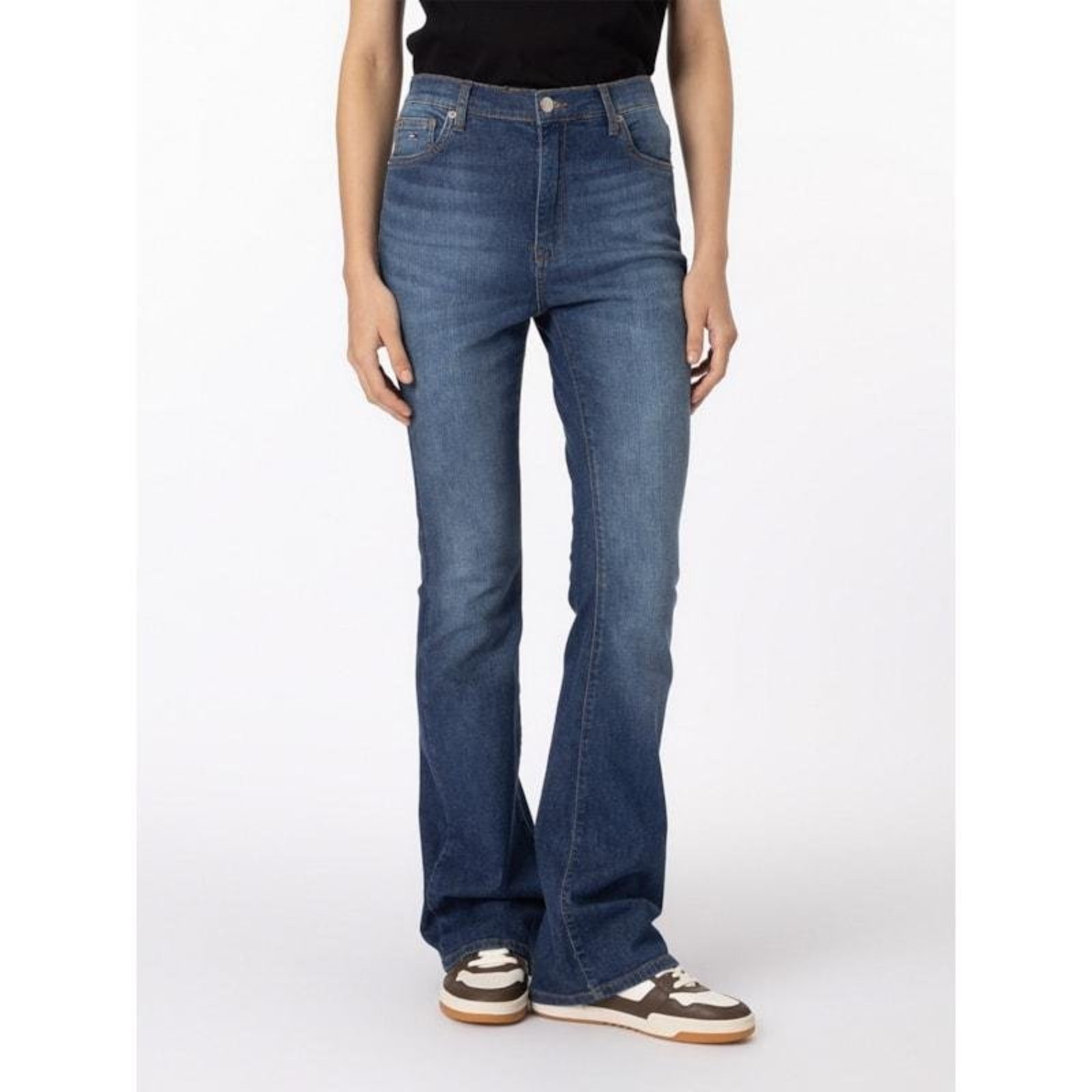 Calça Jeans Skinny Flare de Cintura Alta Sylvia Azul