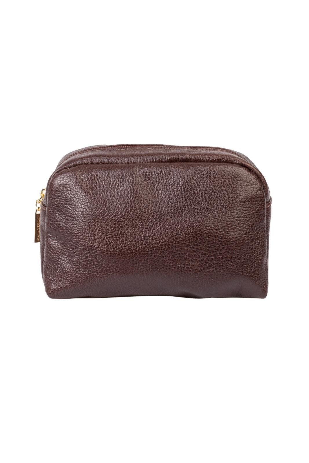 Vista 2 Necessaire de couro liso Dara 14x18x9cm - Café Andrea Vinci azul Andrea Vinci azul