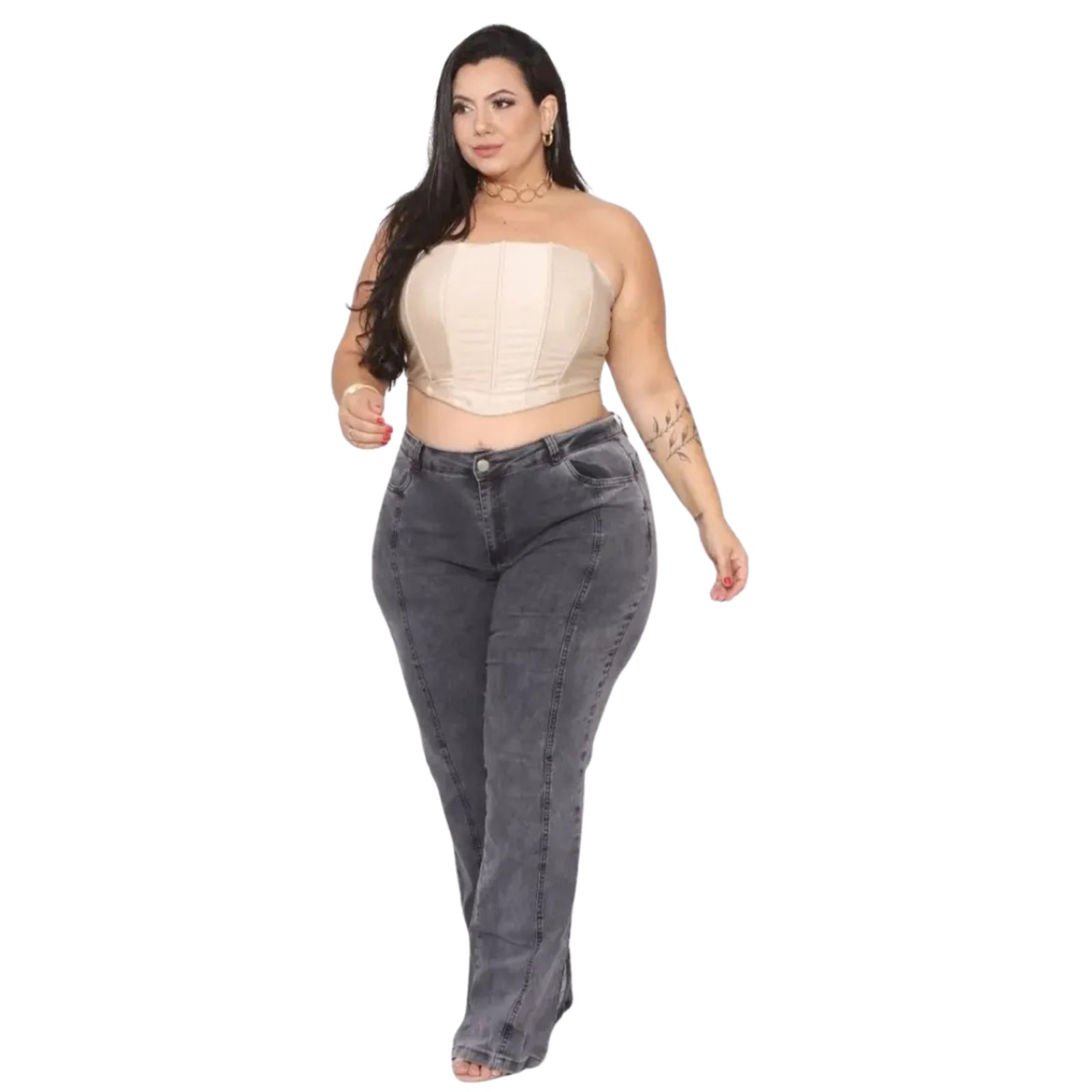 Calça Moda Feminina Flare Plus Size Grafite com Nervura