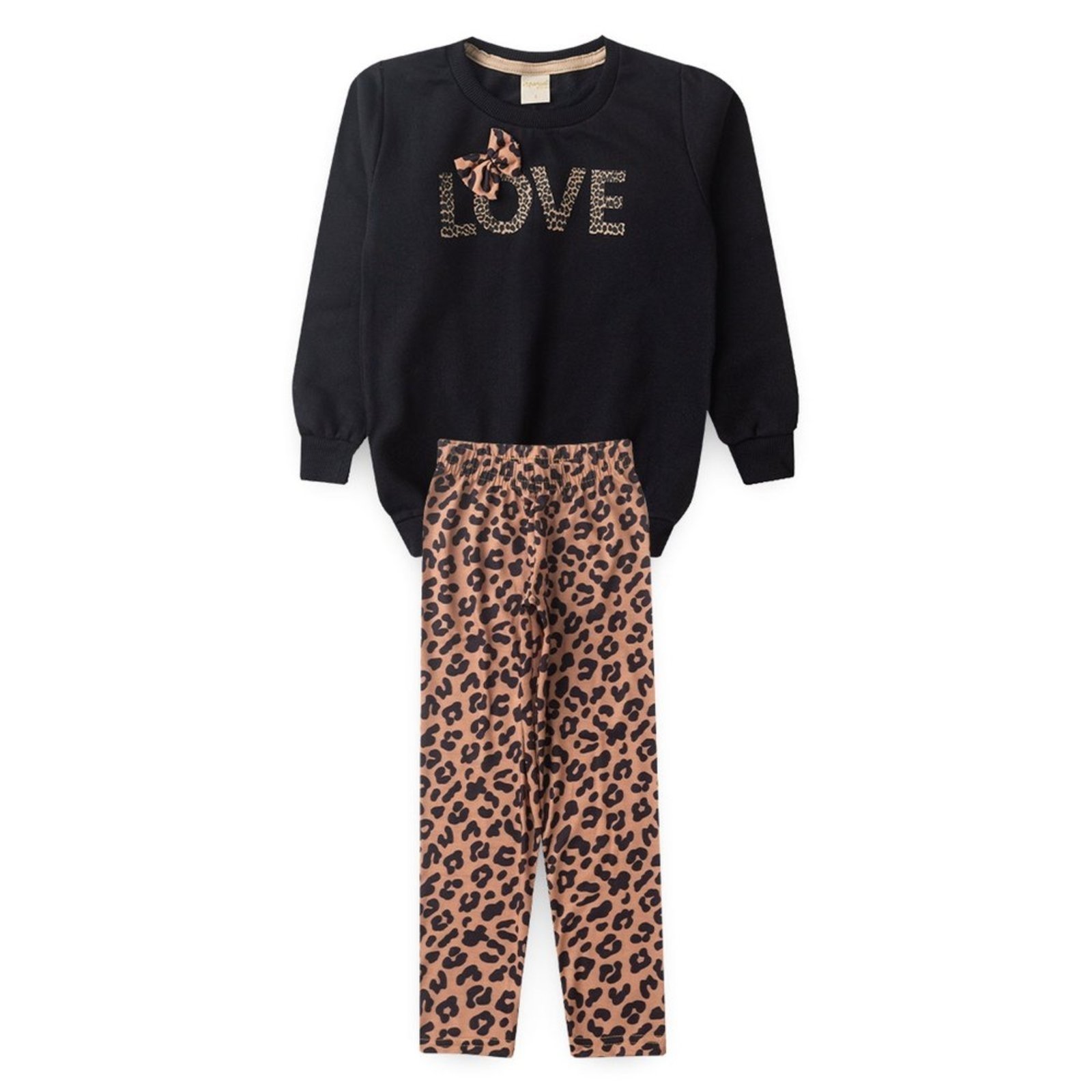 Infantil - Conjunto Inverno Menina Preto Blusão em Moletom e Legging Love Oncinha