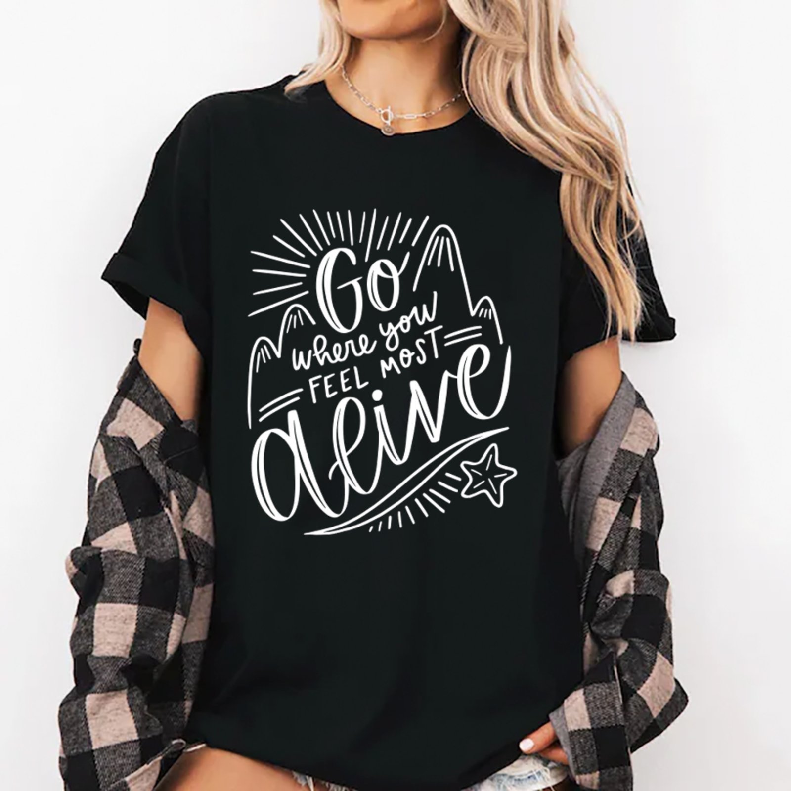 Camiseta Ousy Sinta-se Vivo Oversized Feminina Preto