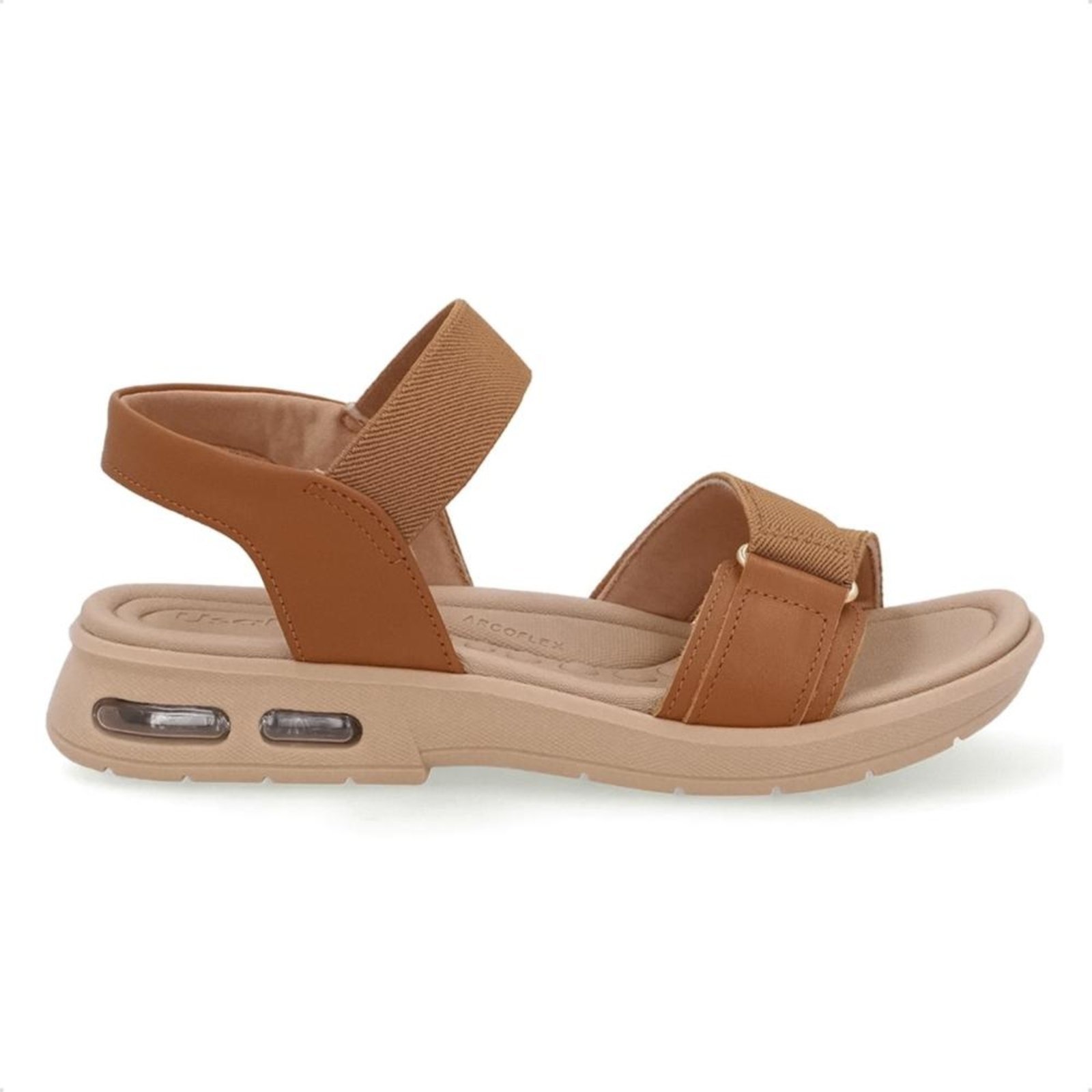 Sandália Usaflex Feminina Elástico Salto Baixo Amortecimento Bolha Casual UD14001 Caramelo