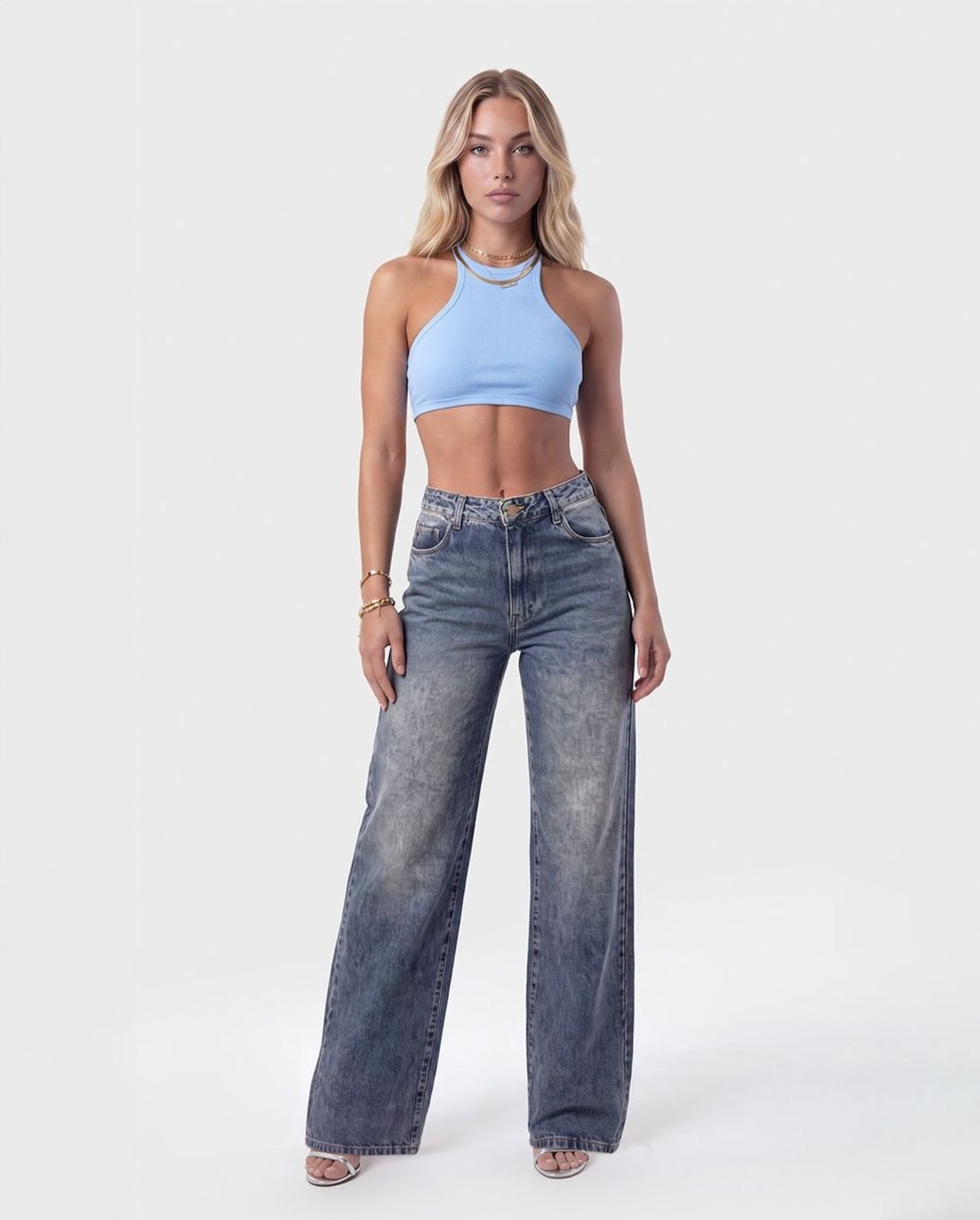 Calça Jeans Wide Hanger Feminina 29910 Sky Sujinho Consciência