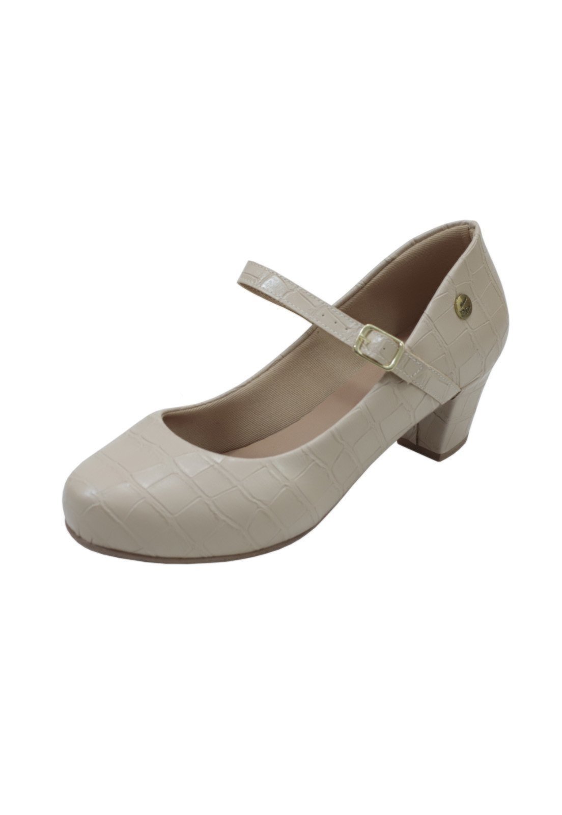 Scarpin Donna Santa Bico Redondo Boneca Natural-Croco