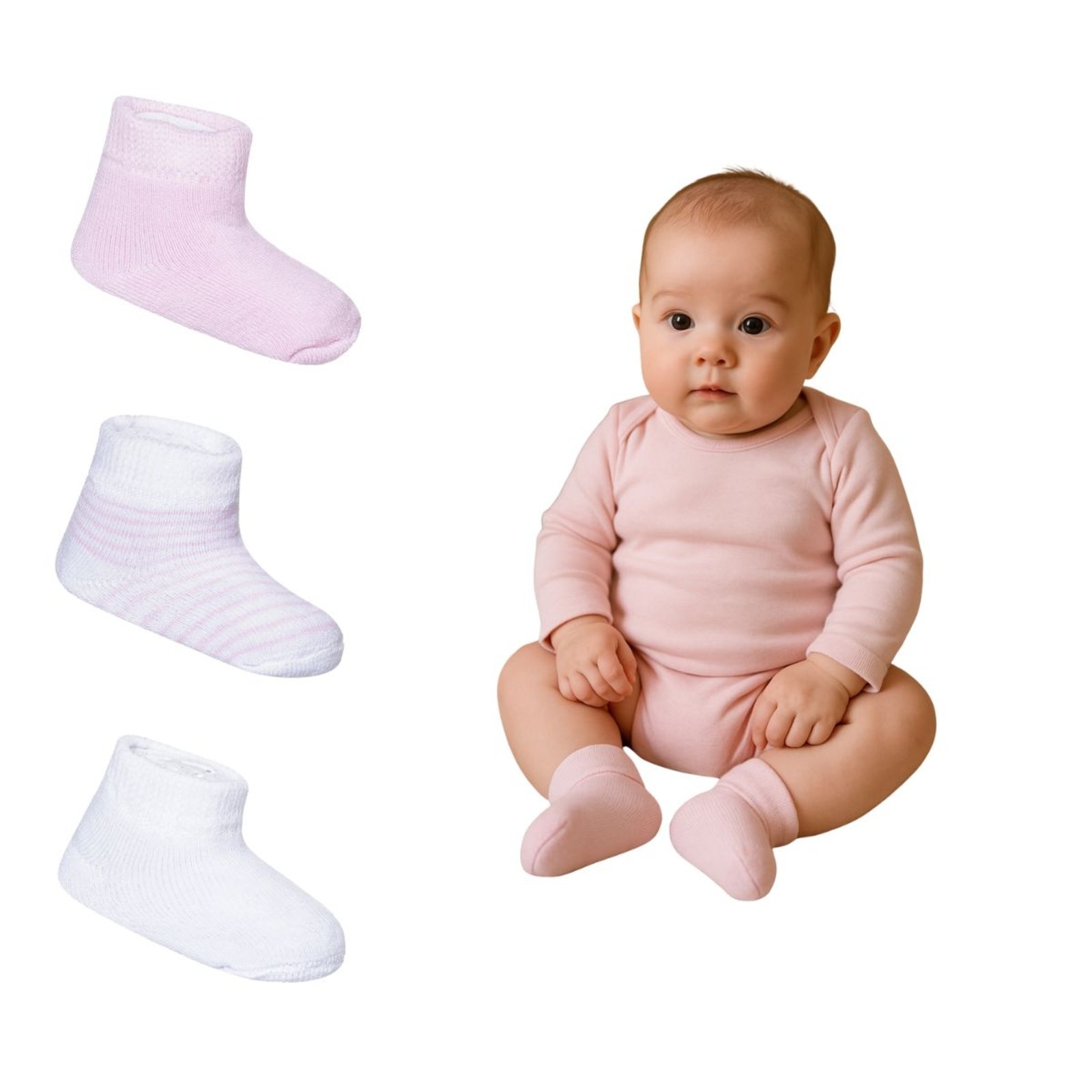 Vista 2 Infantil - Kit 3 Pares Meia Atoalhada Recém-Nascido Angipé multicolorido