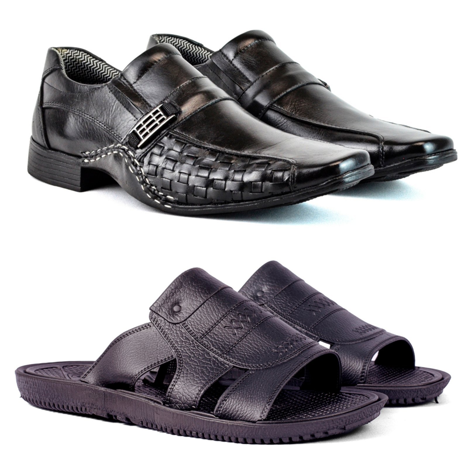 Kit Masculino Herlim Sapato Social Chinelo Ortopédico Anatômico Preto
