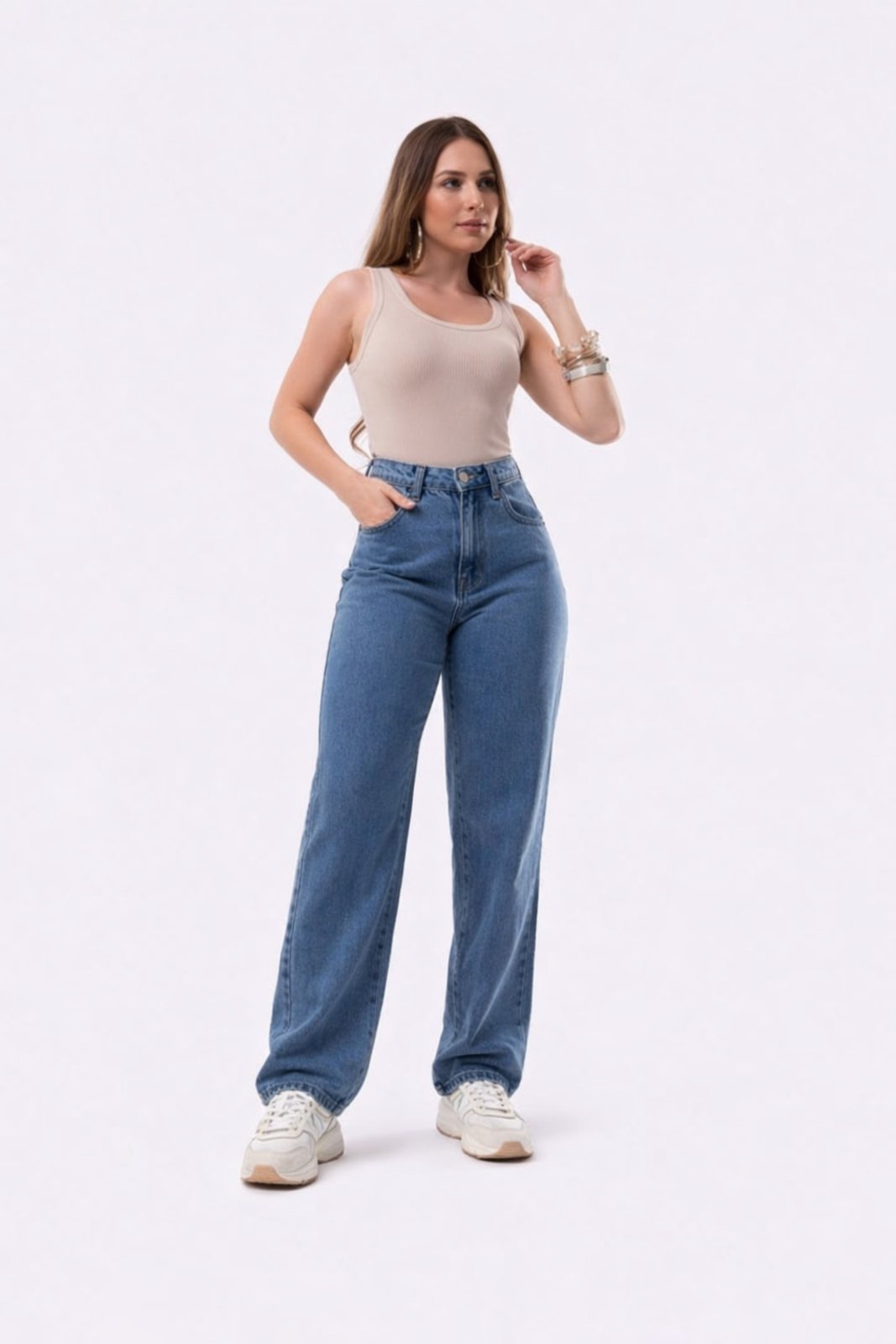 Calça Jeans D Bell Outlet Fashion Wide Leg Azul