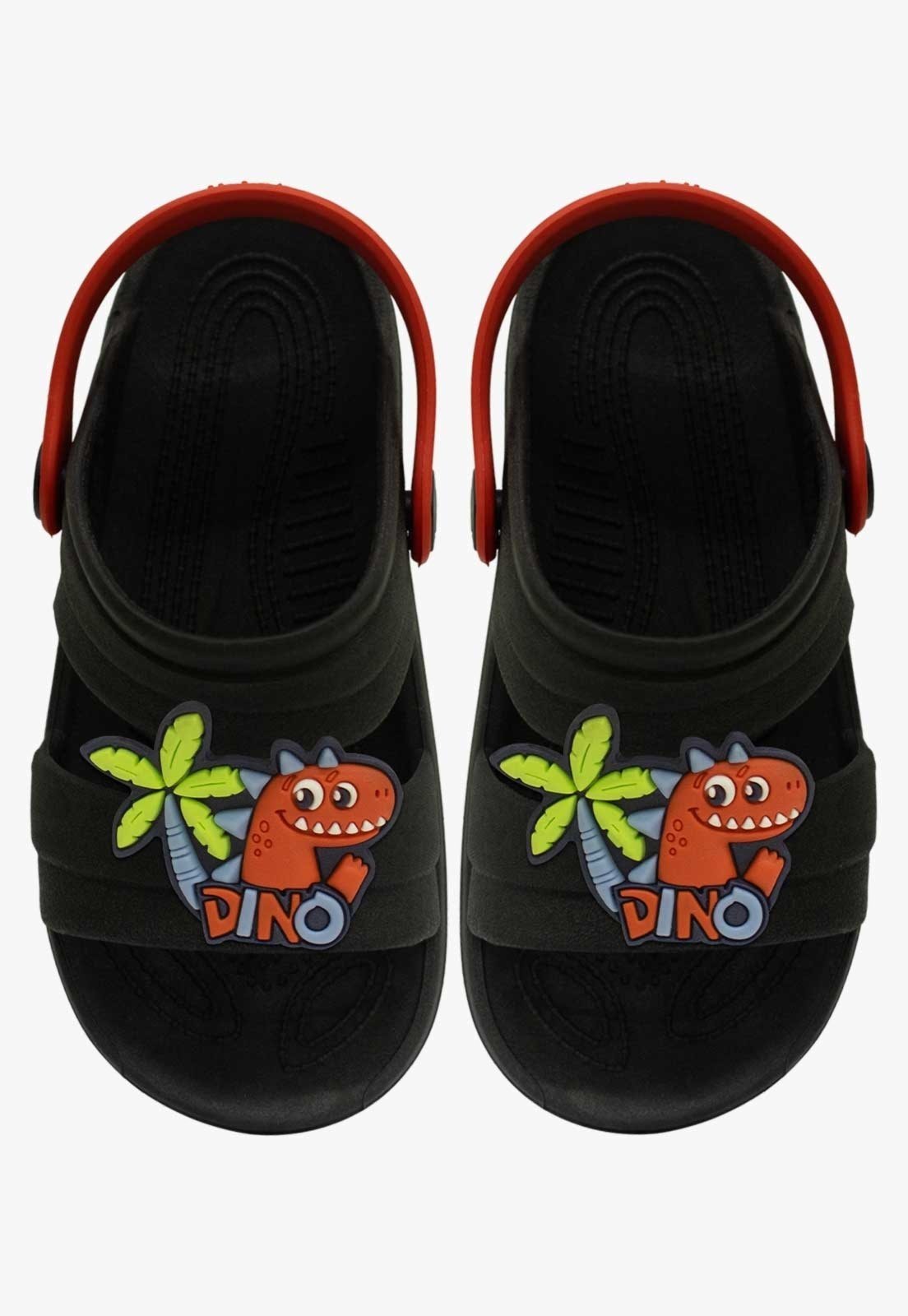 Vista 3 Infantil - Sandalia Papete Masculina Pópidi Menino Babuche Dino com preto/vermelho Pópidí preto/vermelho