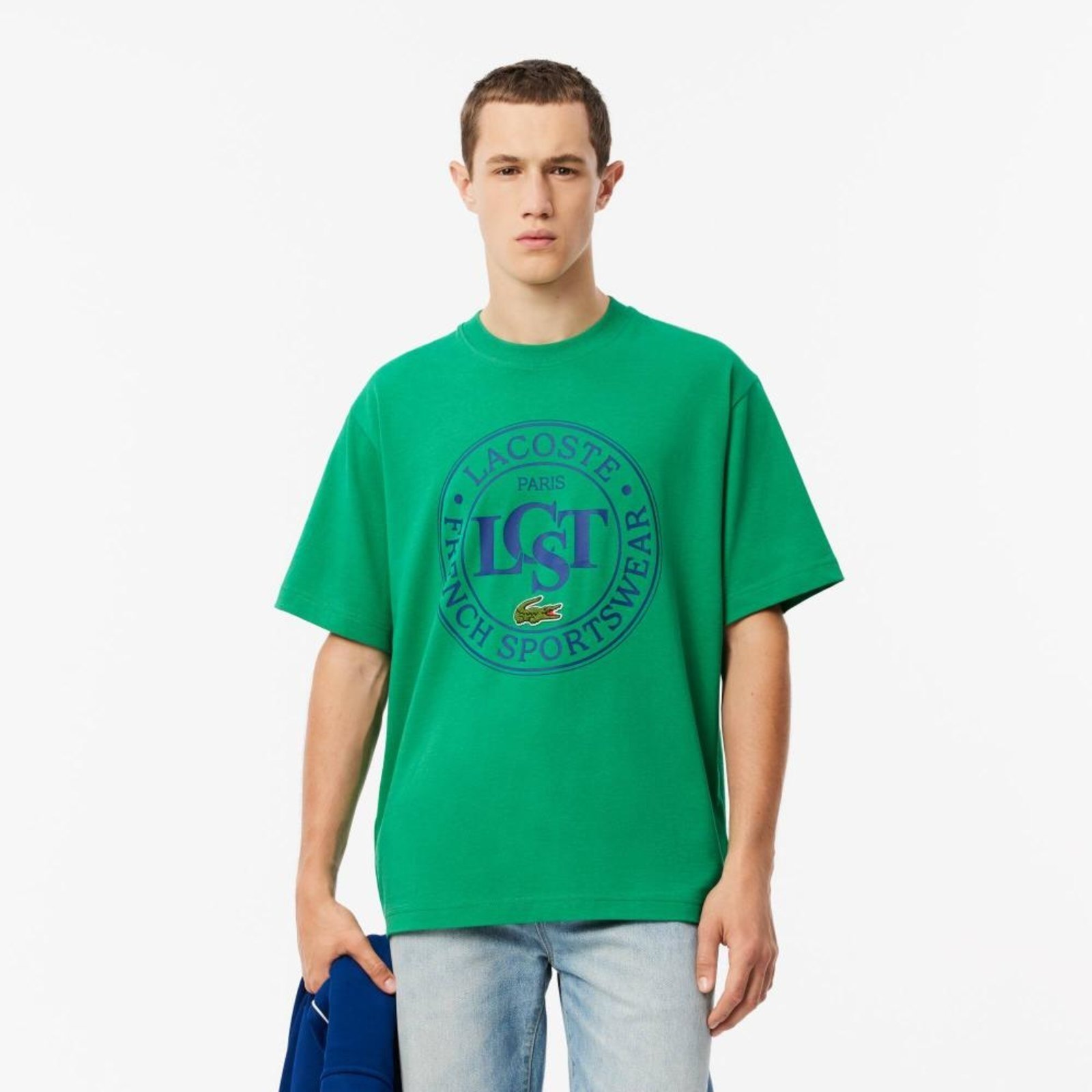 Camiseta Lacoste estampada de malha de caimento solto Verde