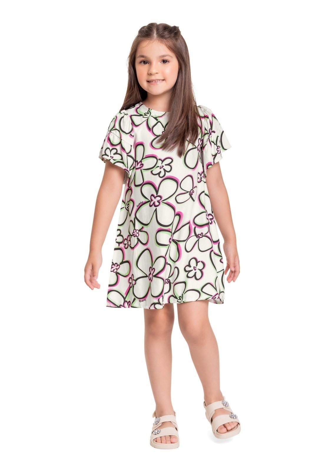 Vista 2 Infantil - Vestido em Viscose para Menina Quimby Off-White off-white white Quimby off-white white