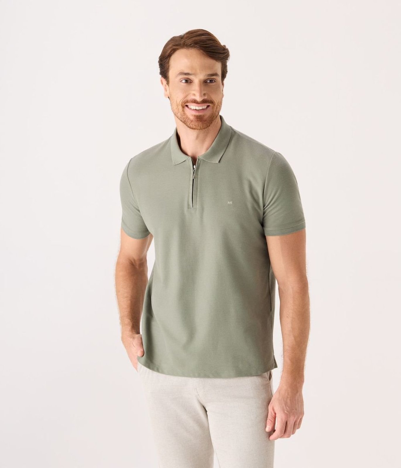 Camiseta Makenji Gola Polo Com Ziper Masculina Verde Medio