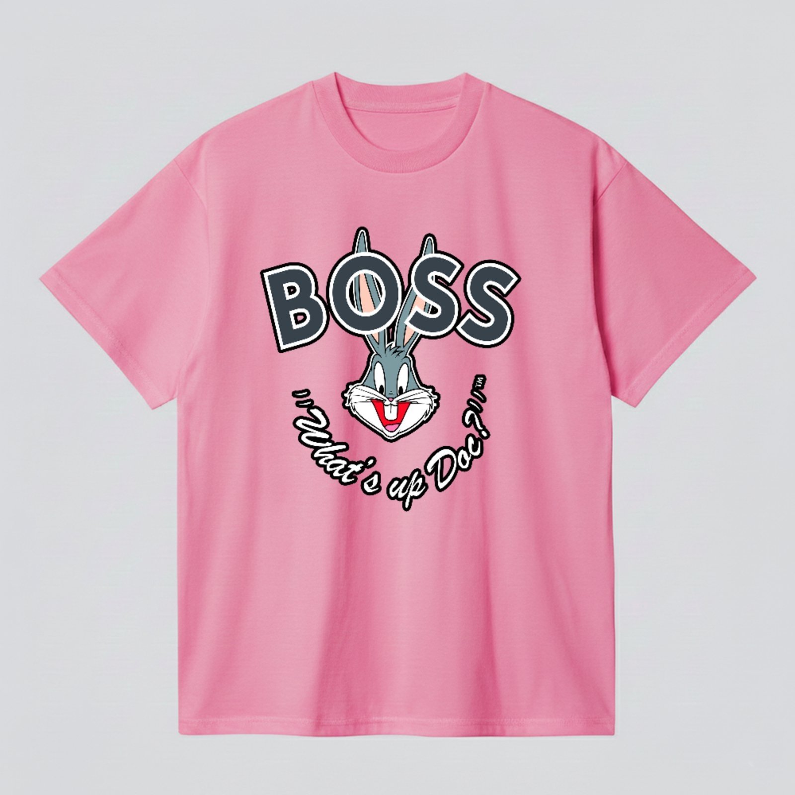 Camiseta Básica Bugs Bunny What’s Up Boss Estilo Streetwear Rosa