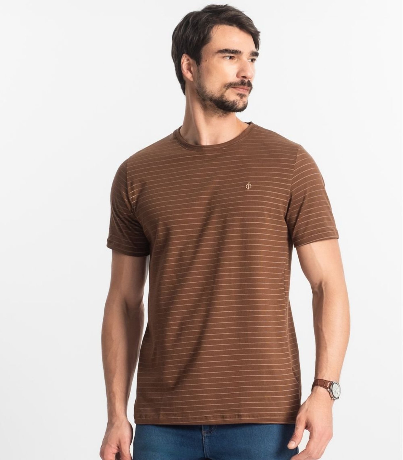 Vista 3 Camiseta Masculina Cotton Listrado Diametro marrom Diametro marrom