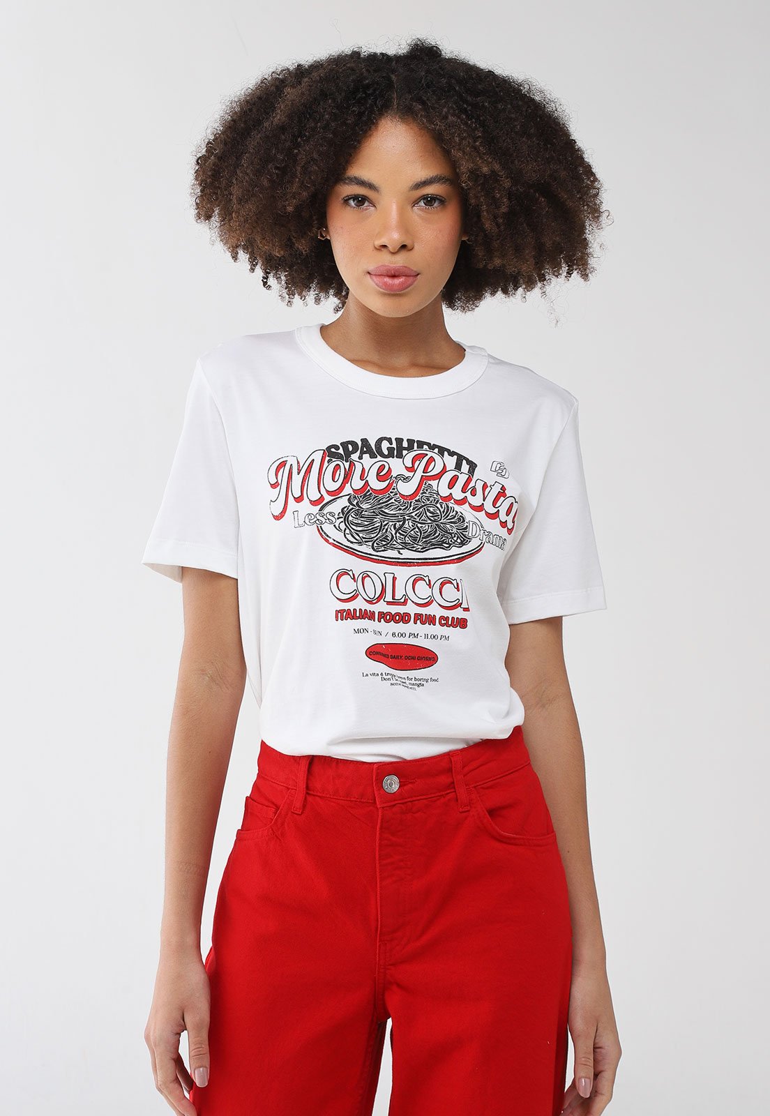 Camiseta Feminina Colcci Estampa More Pasta Branca