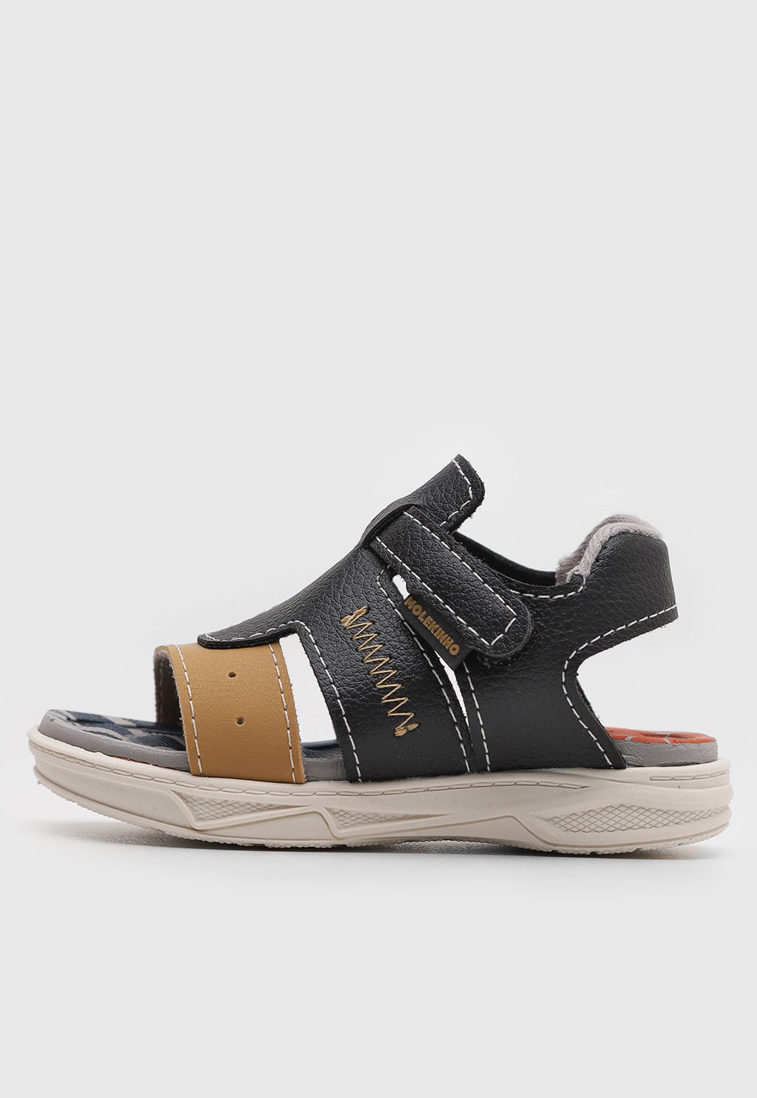 Vista 3 Infantil - Sandália Molekinho Tiras Velcro Preta e Caramelo preto MOLEKINHO preto