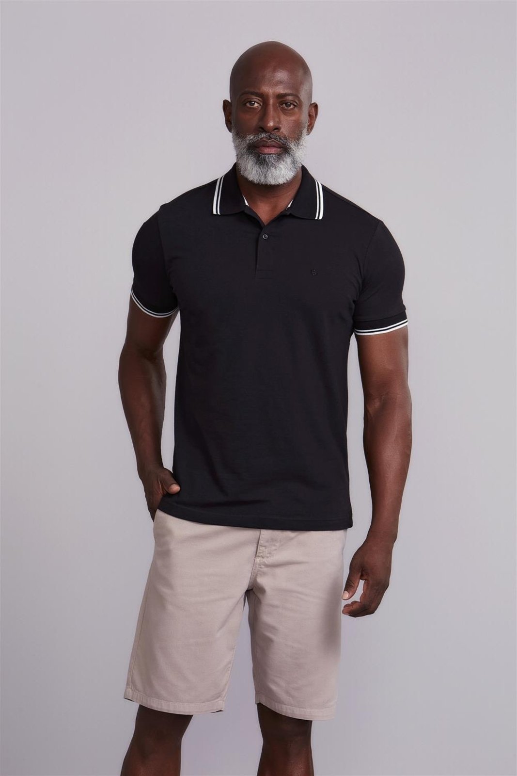 HIGHSTIL Polo Manga Curta Malha Básica Slim Fit – Preto
