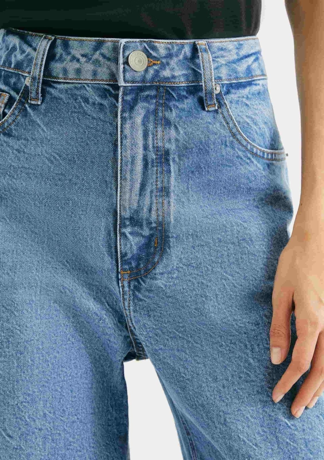 Vista 3 Calça Jeans Feminina Pantalona Cintura Alta Hering azul Hering azul
