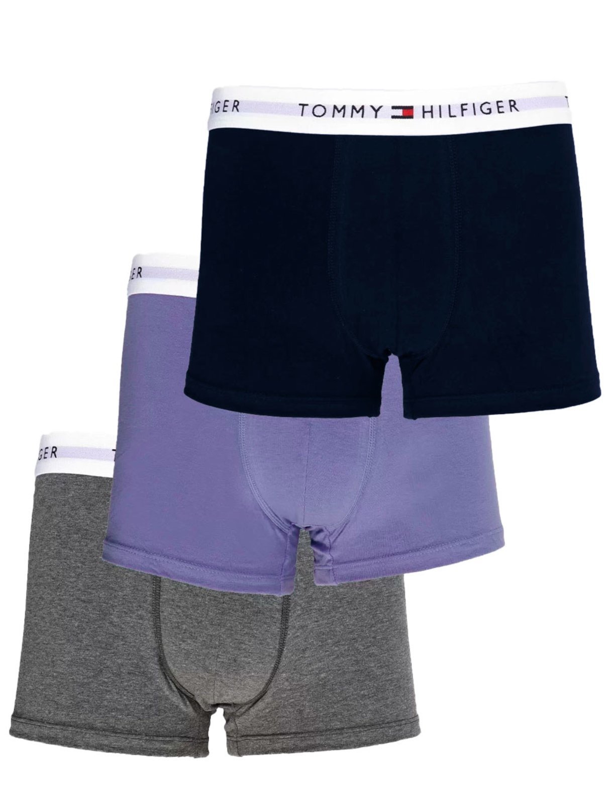 Vista 2 Cueca Tommy Hilfiger Cotton Stretch Trunk Azul Claro Marinho e Grafite Pack 3UN grafite azul Tommy Hilfiger grafite azul