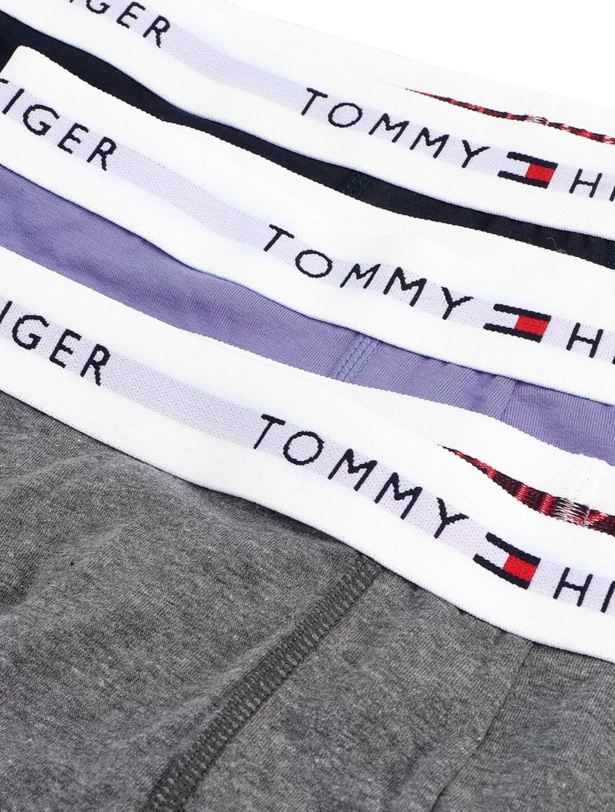 Vista 3 Cueca Tommy Hilfiger Cotton Stretch Trunk Azul Claro Marinho e Grafite Pack 3UN grafite azul Tommy Hilfiger grafite azul