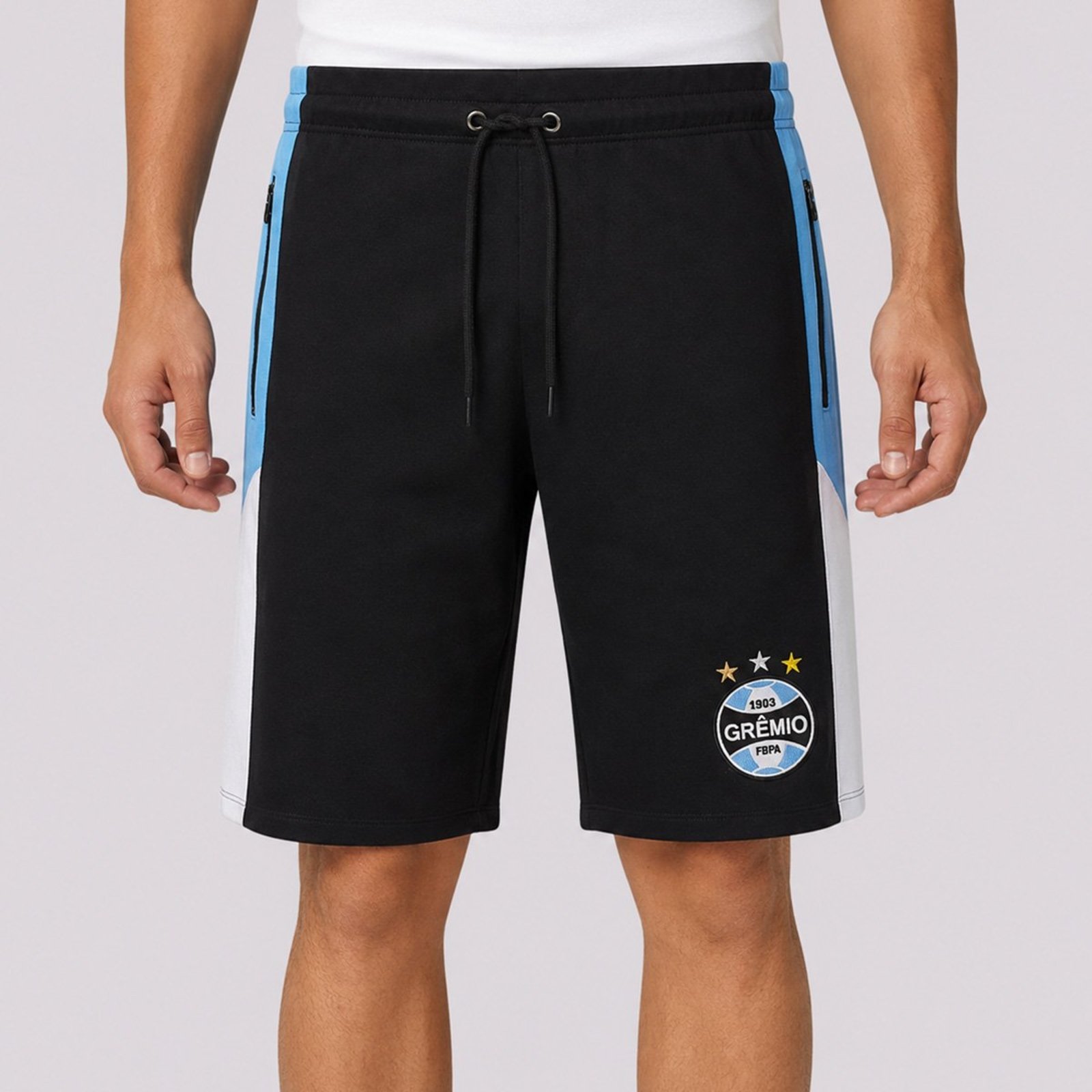Bermuda Grêmio Moletom Tricolor Preta