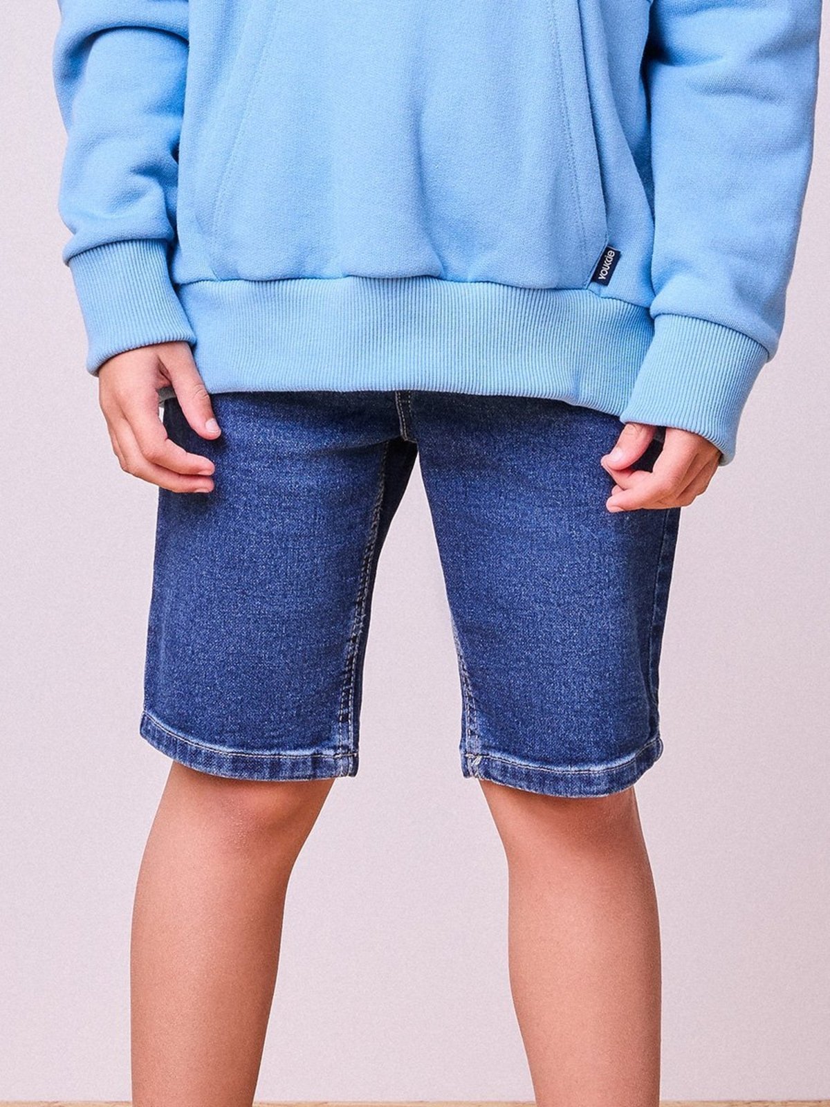 Infantil - Bermuda Jeans Lavada Azul Escuro