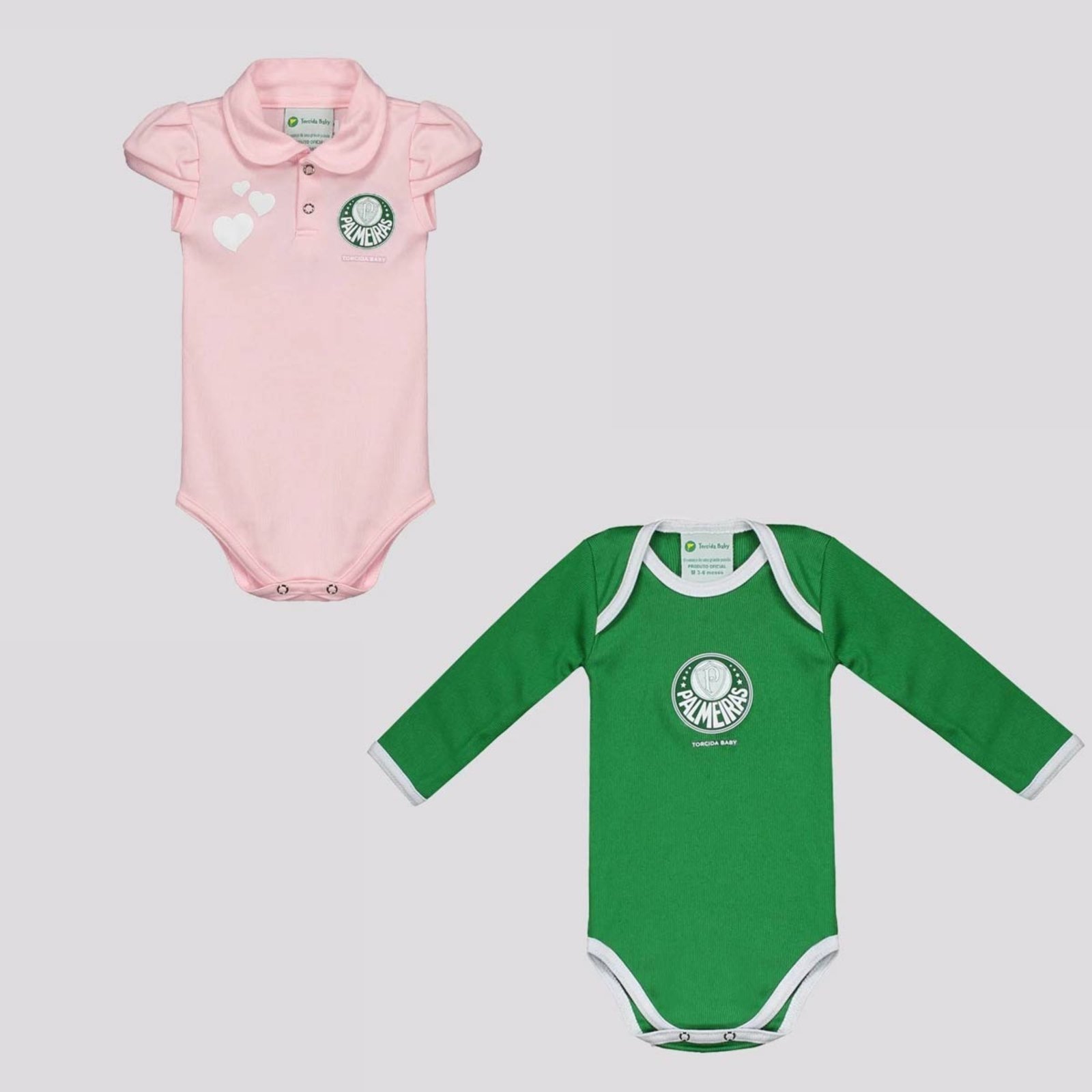 Kit Palmeiras Boys Polo Rosa e Verde Manga Longa