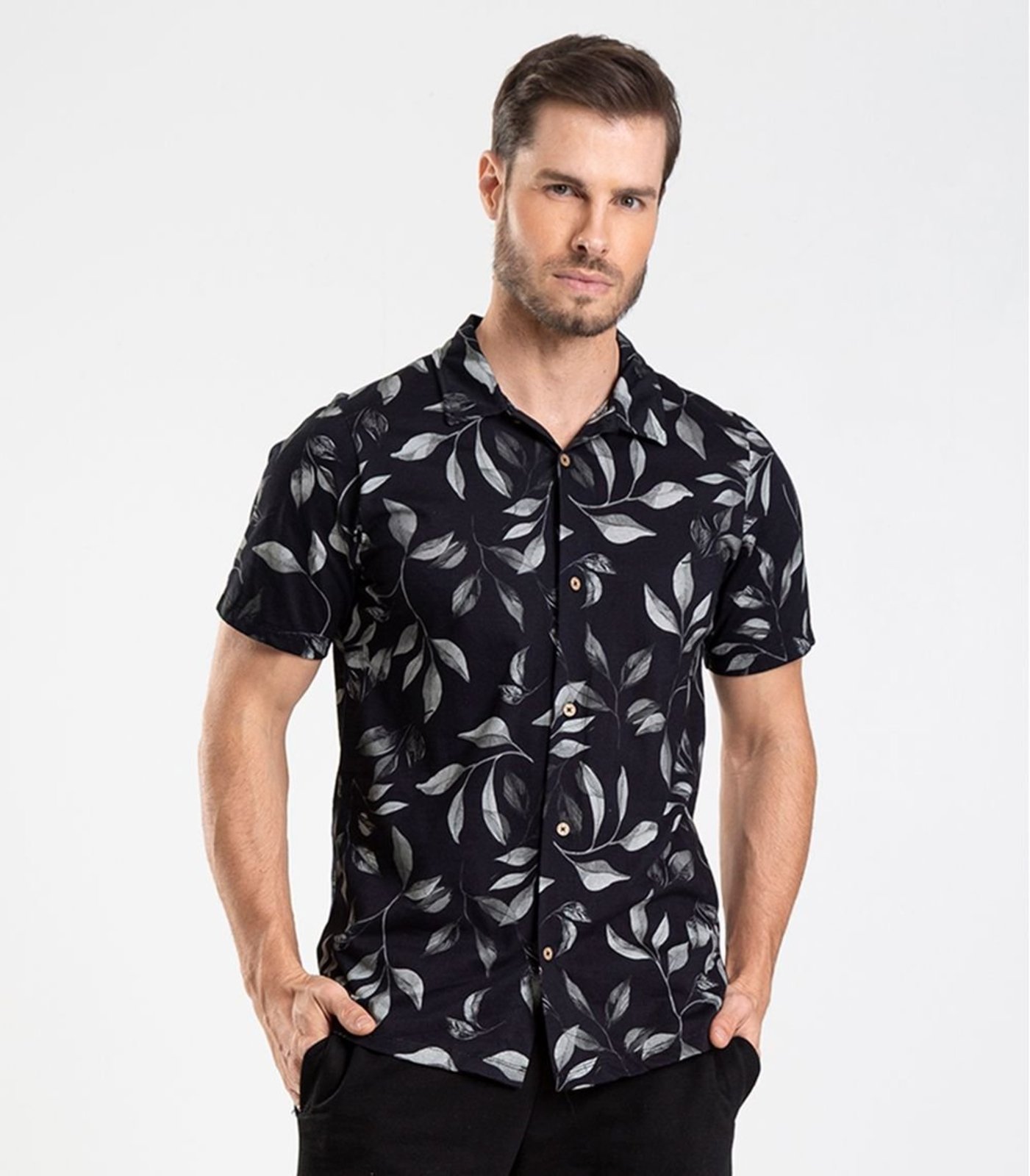 Vista 2 Camisa em Meia Malha Masculina Diametro preto Diametro preto